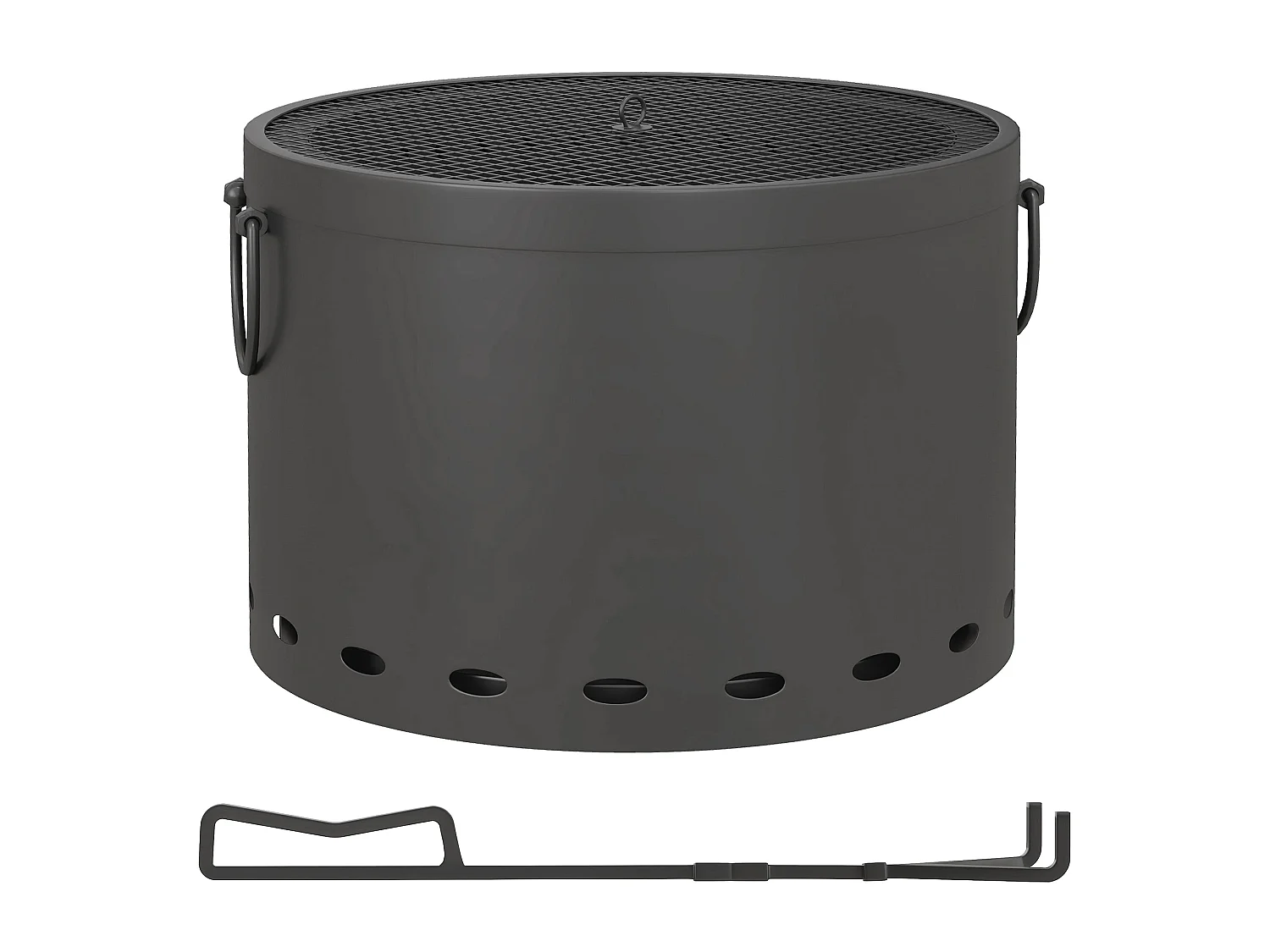 Lasatta 38cm Dark Grey Smokeless Portable Fire Pit with Spark Screen and Poker