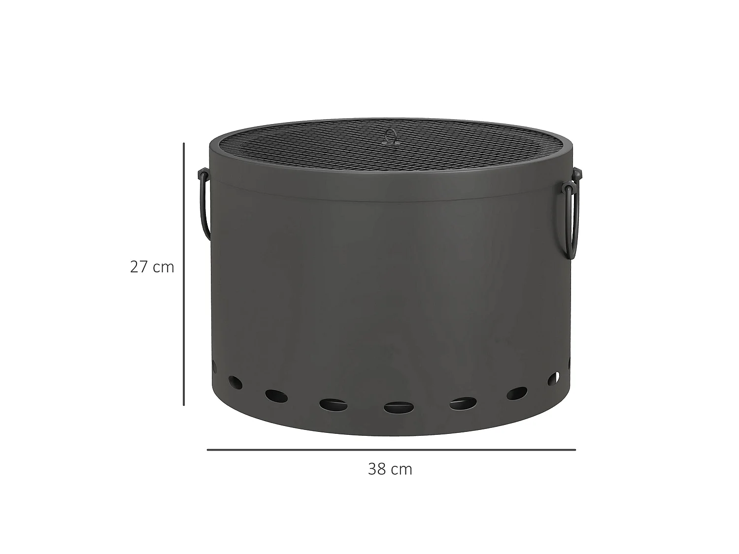 Lasatta 38cm Dark Grey Smokeless Portable Fire Pit with Spark Screen and Poker