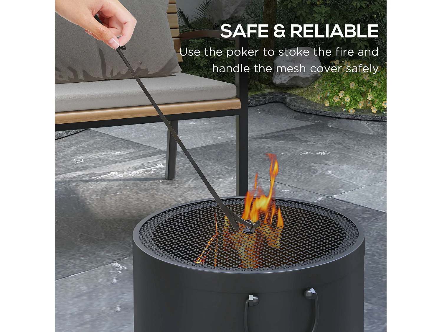 Lasatta 38cm Dark Grey Smokeless Portable Fire Pit with Spark Screen and Poker