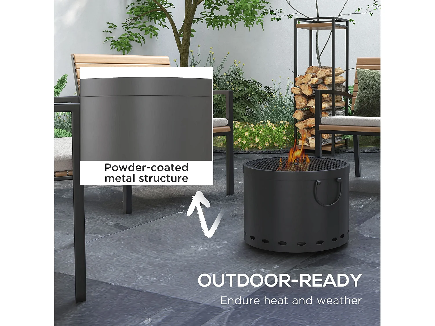 Lasatta 38cm Dark Grey Smokeless Portable Fire Pit with Spark Screen and Poker