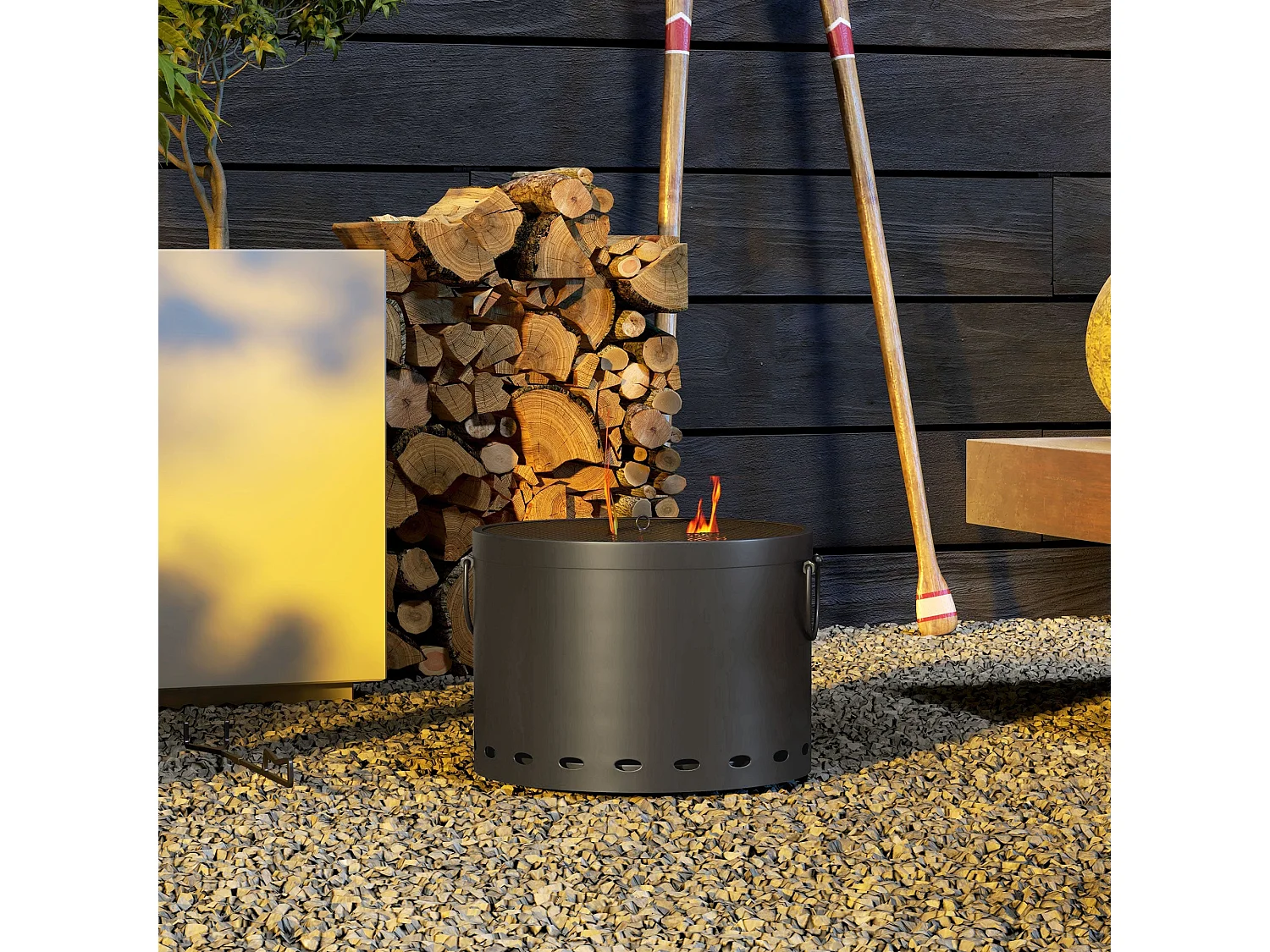 Lasatta 38cm Dark Grey Smokeless Portable Fire Pit with Spark Screen and Poker
