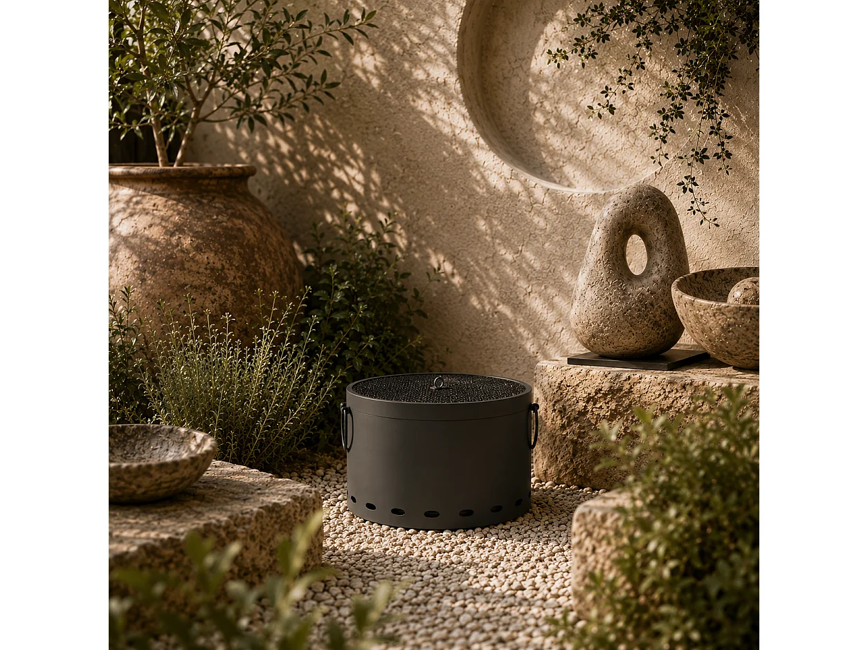 Lasatta 38cm Dark Grey Smokeless Portable Fire Pit with Spark Screen and Poker