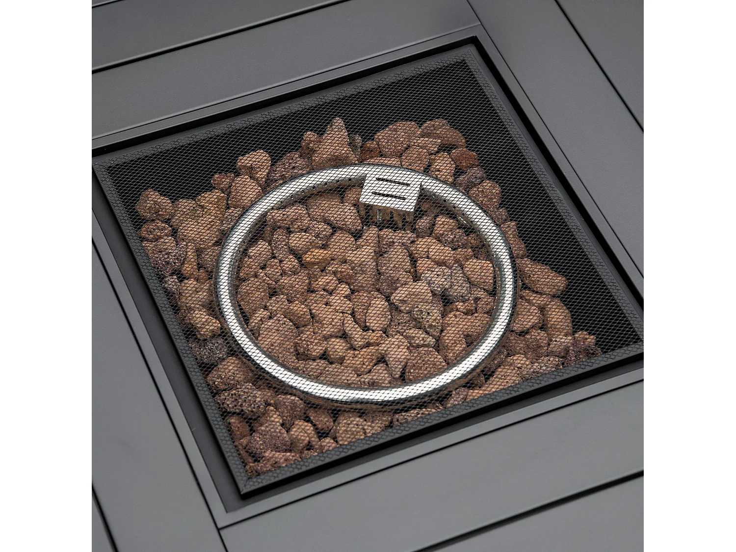 Rata Faux Rattan Grey Square Gas Fire Pit Table 40000 BTU Mesh Lid Rain Cover Lava Rocks