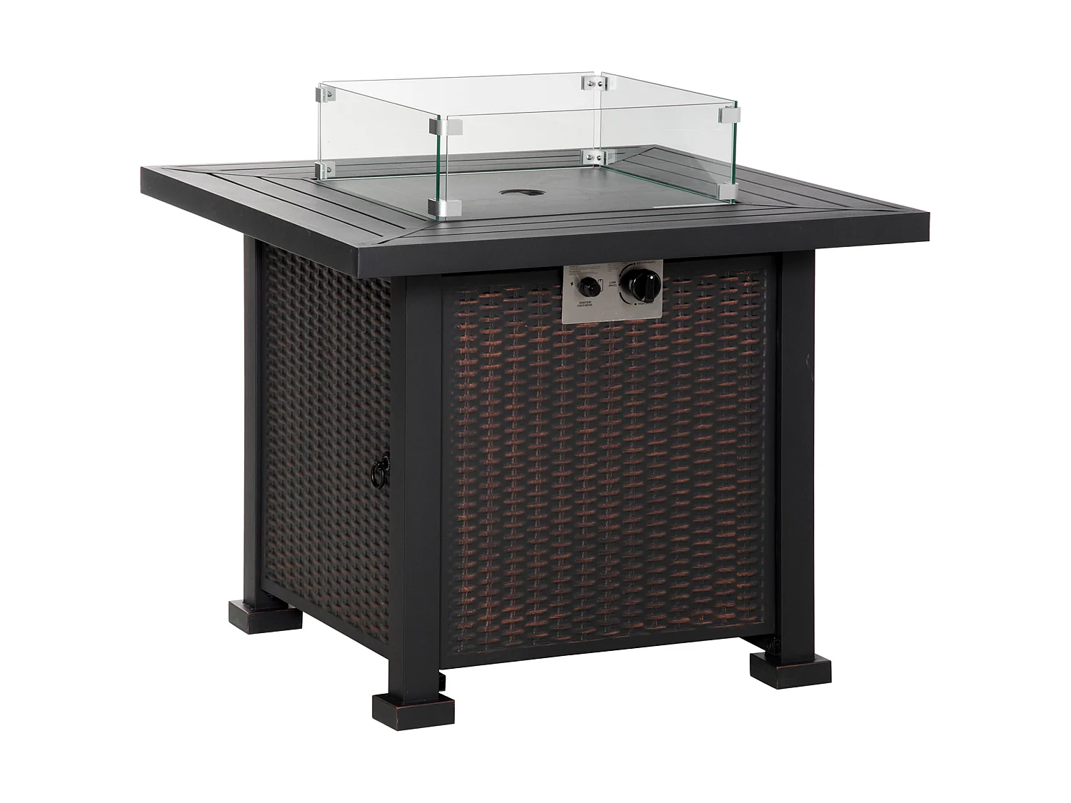 Rattan Effect Square Propane Gas Fire Pit Table Black and Brown