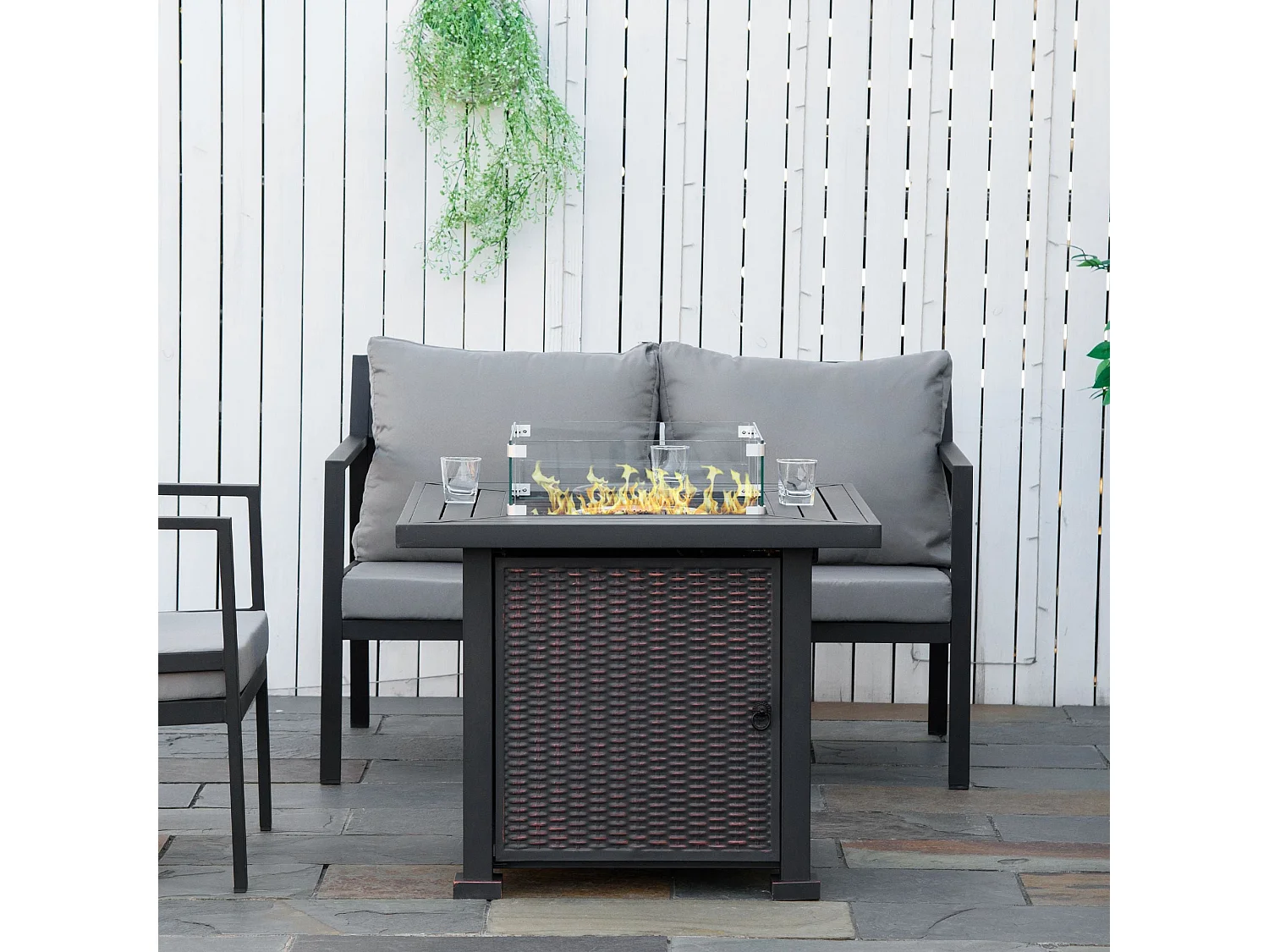 Rattan Effect Square Propane Gas Fire Pit Table Black and Brown