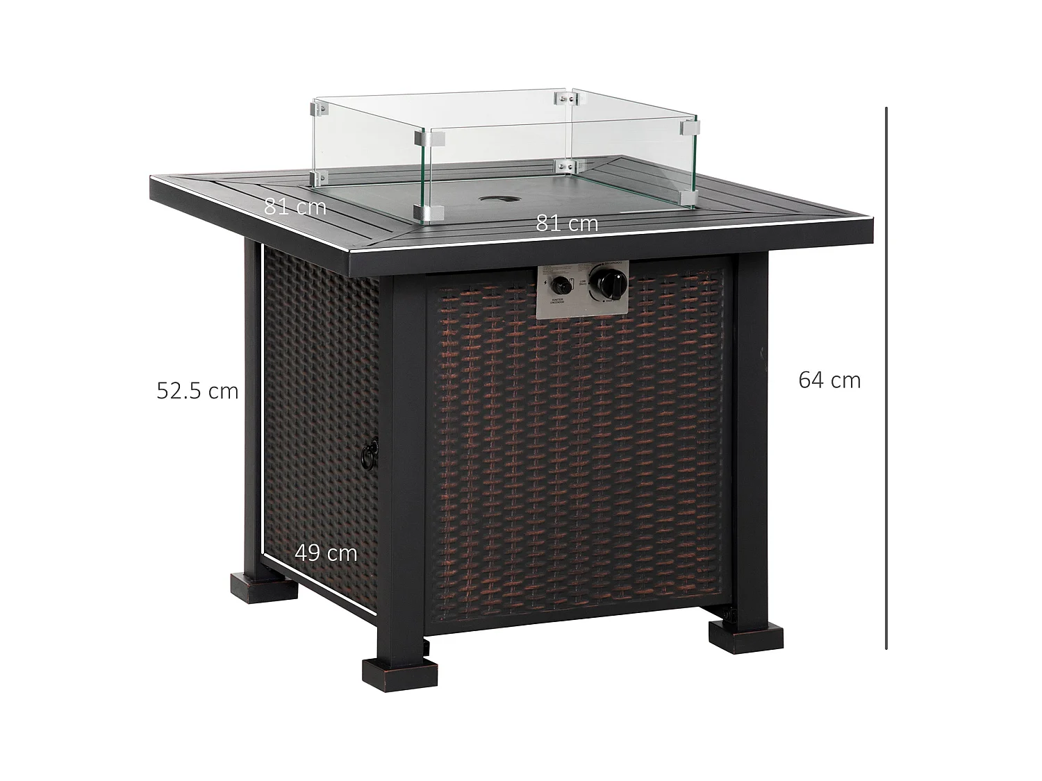Rattan Effect Square Propane Gas Fire Pit Table Black and Brown