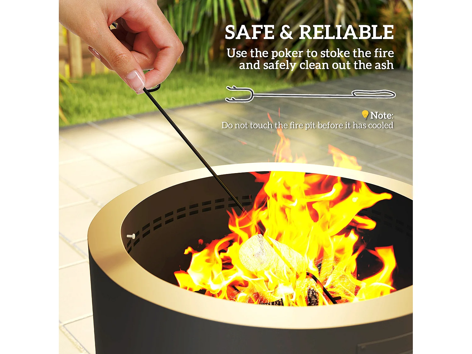 Ralarari 60cm Black Steel Round Outdoor Fire Pit with Lid