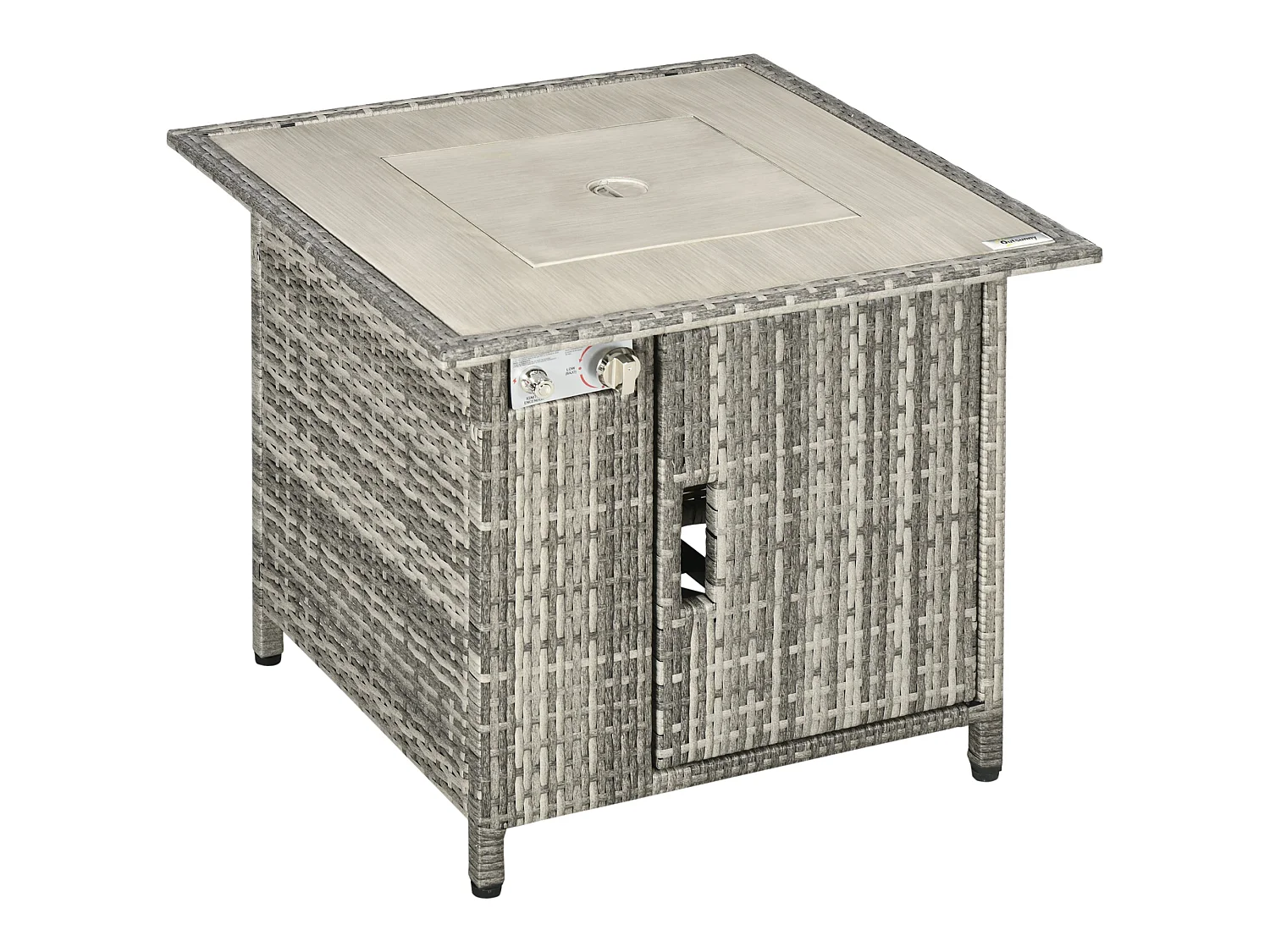 Hara Luri Grey Rattan Square Outdoor Gas Fire Pit Table