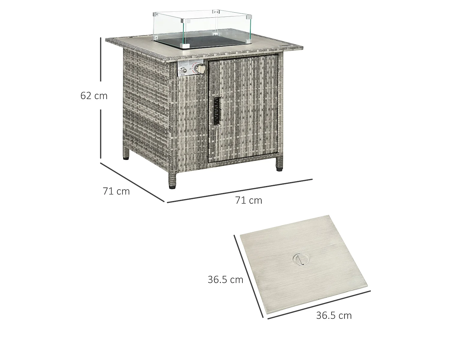 Hara Luri Grey Rattan Square Outdoor Gas Fire Pit Table