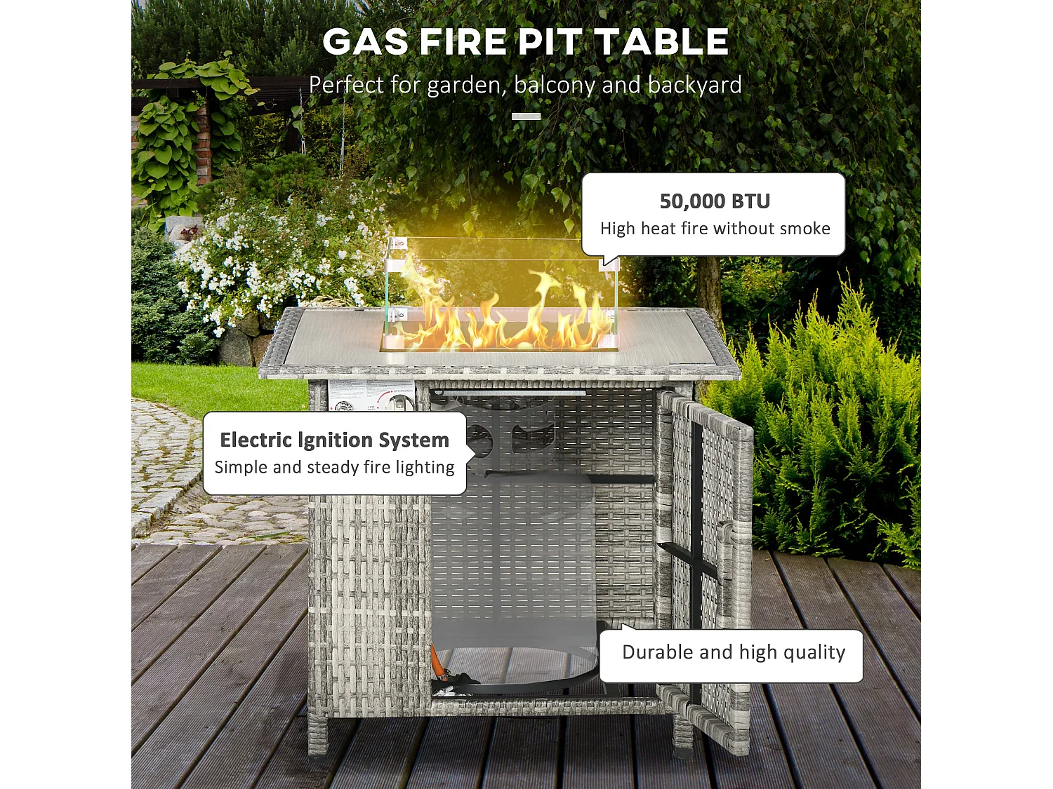 Hara Luri Grey Rattan Square Outdoor Gas Fire Pit Table