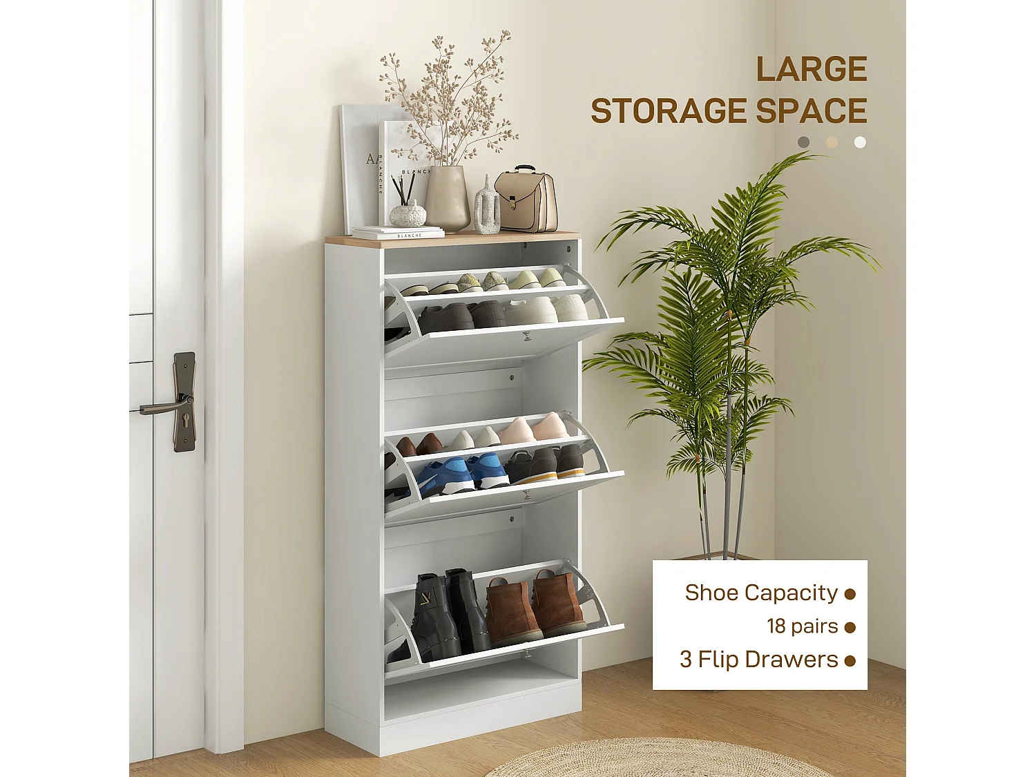 Lone Compact 3 Drawer Shoe Cabinet White and Natural Slim 60cm