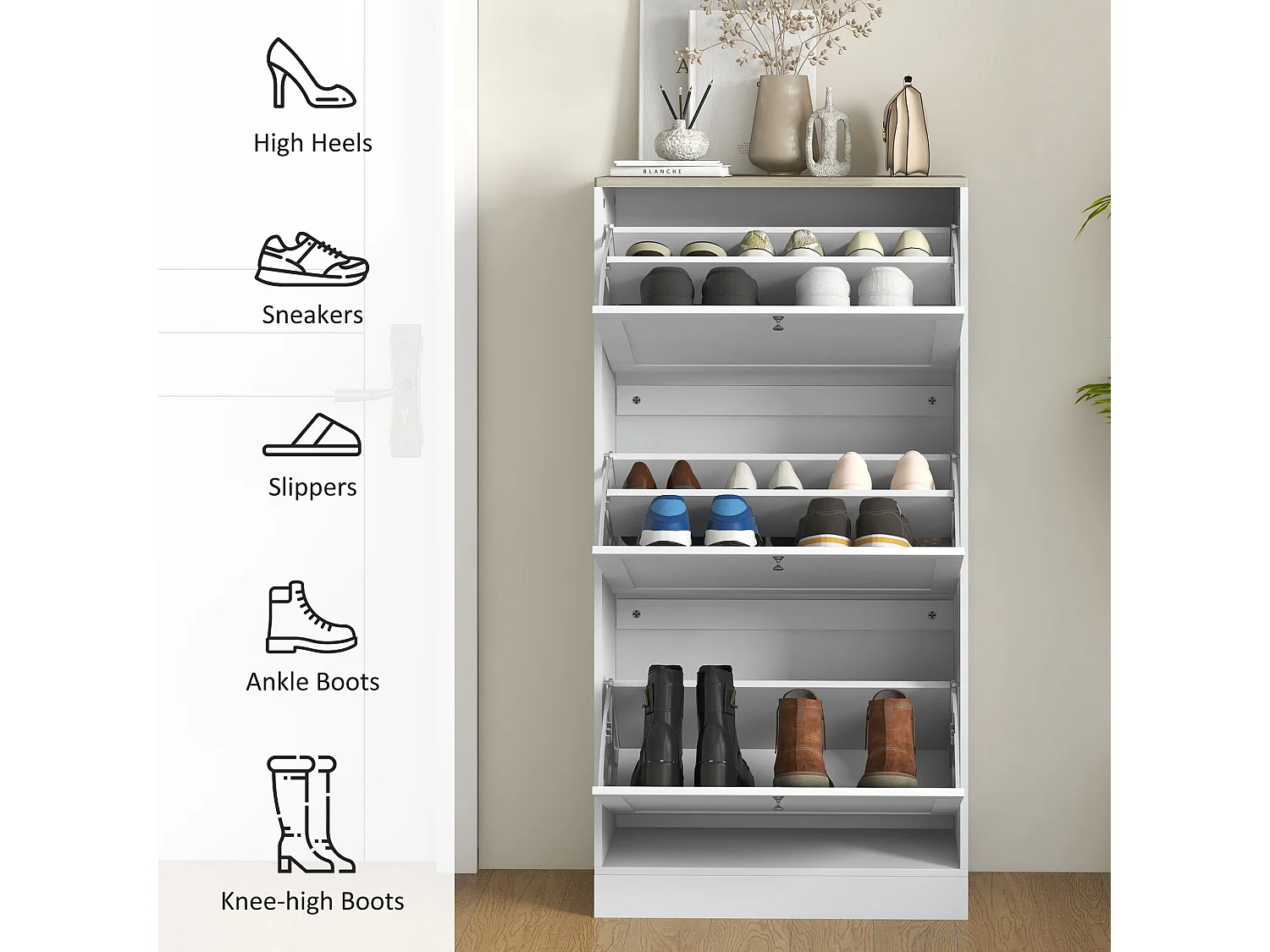 Lone Compact 3 Drawer Shoe Cabinet White and Natural Slim 60cm