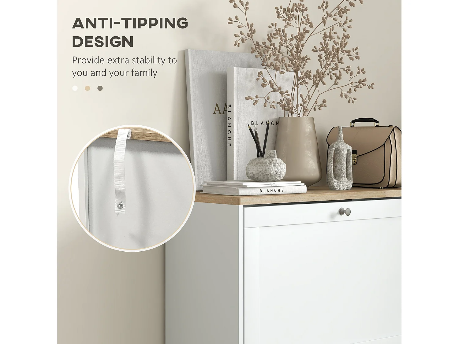 Lone Compact 3 Drawer Shoe Cabinet White and Natural Slim 60cm