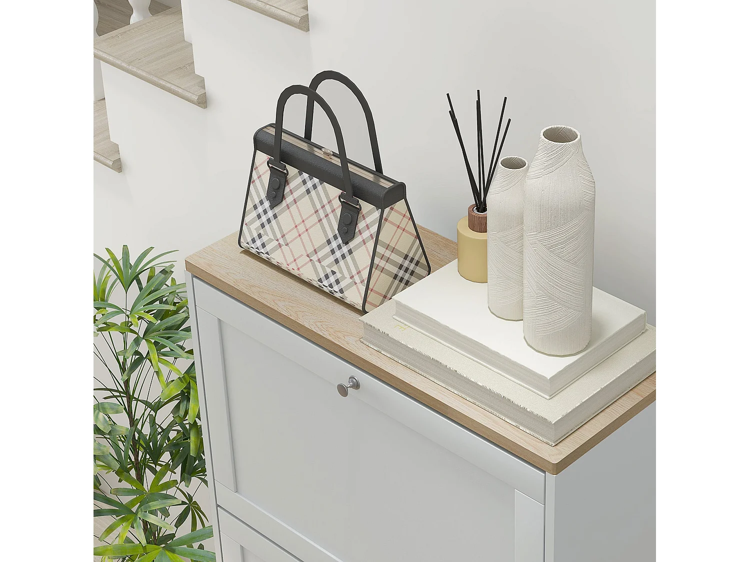 Lone Compact 3 Drawer Shoe Cabinet White and Natural Slim 60cm