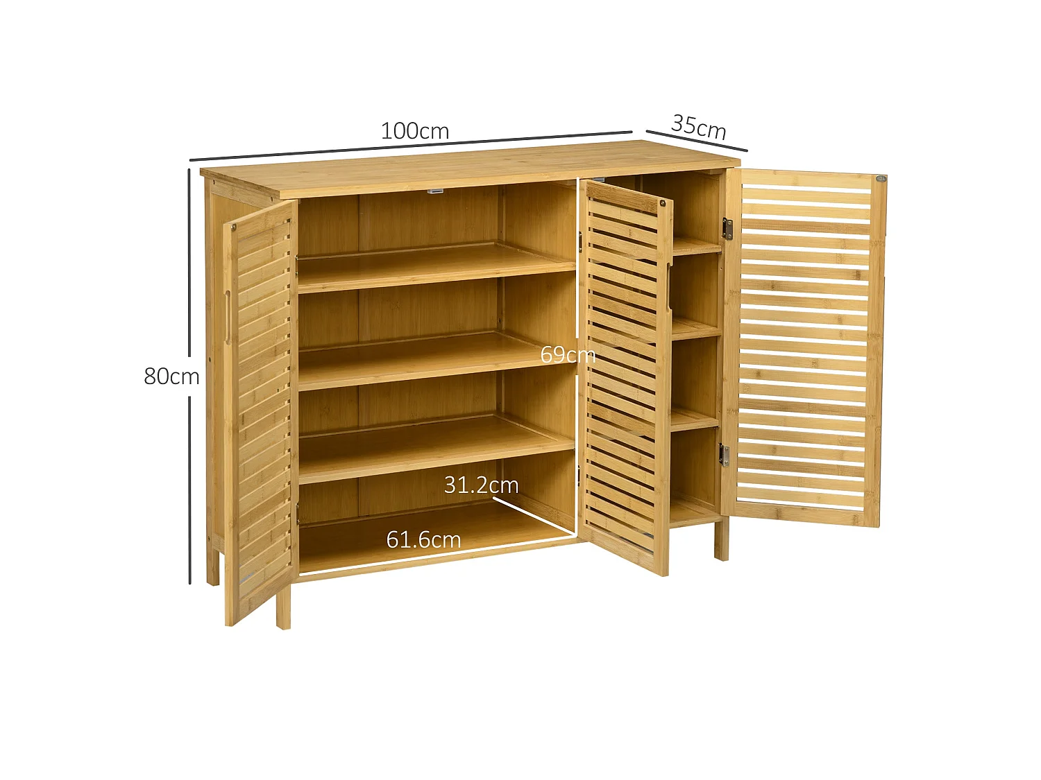 Elfi Naba Rustic Bamboo 3 Door Shoe Cabinet with 8 Shelves