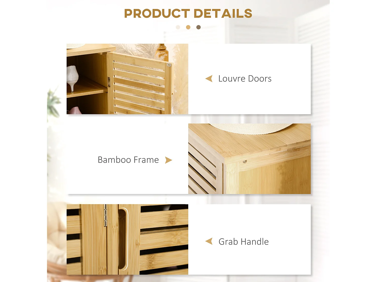 Elfi Naba Rustic Bamboo 3 Door Shoe Cabinet with 8 Shelves