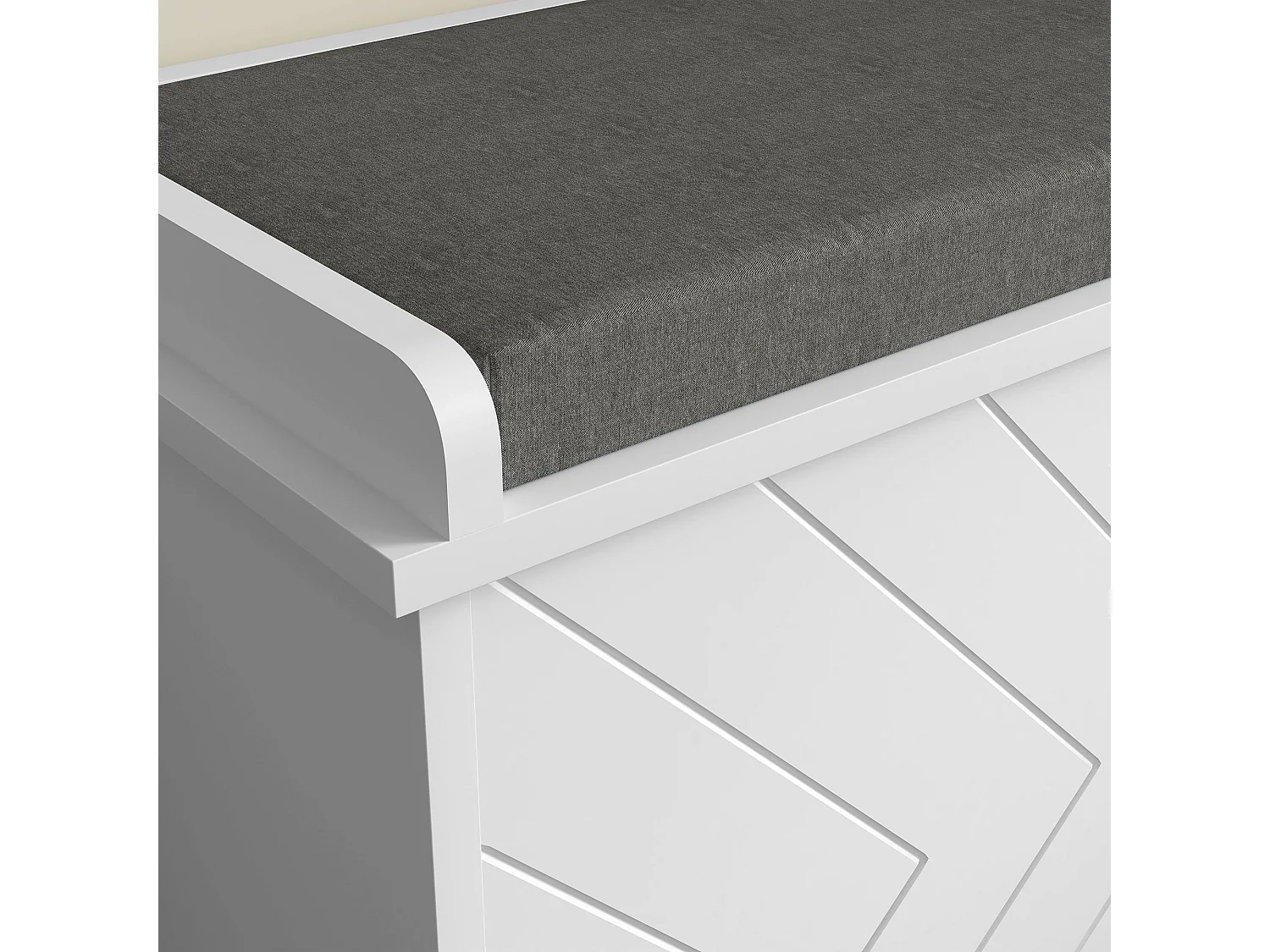 Rakamo White Shoe Bench with Grey Padded Seat Fits up to 10 Pairs