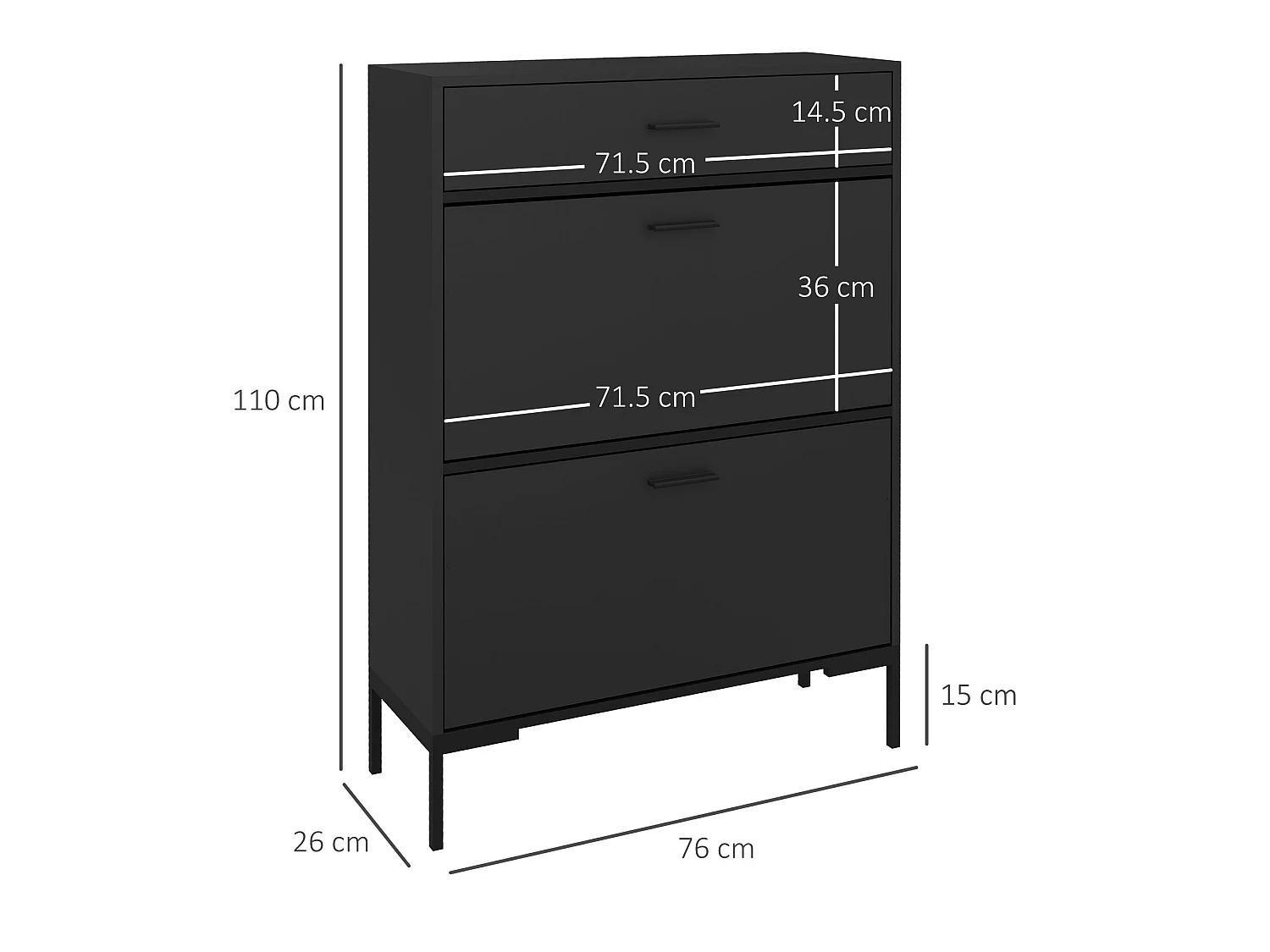 Sopane Black Slim Shoe Cabinet 3 Doors 12 Pair Capacity