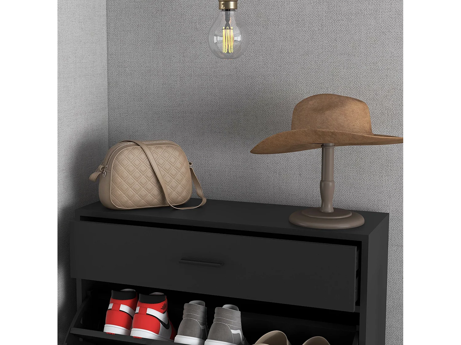 Sopane Black Slim Shoe Cabinet 3 Doors 12 Pair Capacity