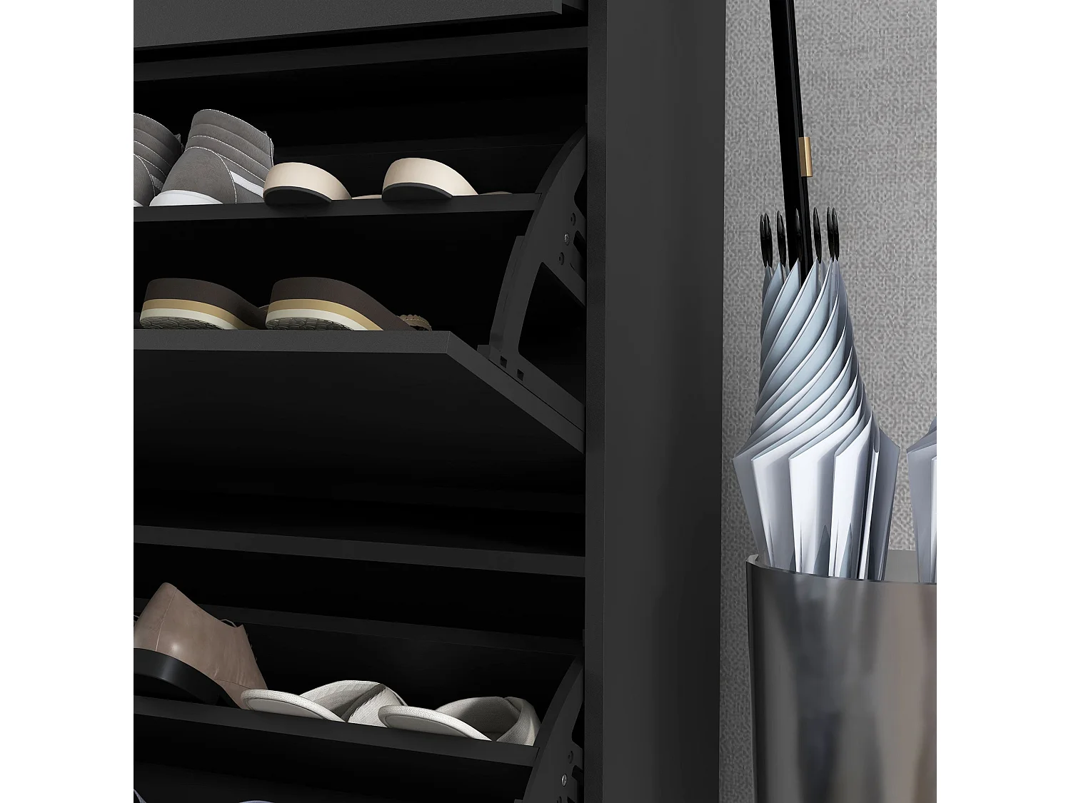 Sopane Black Slim Shoe Cabinet 3 Doors 12 Pair Capacity