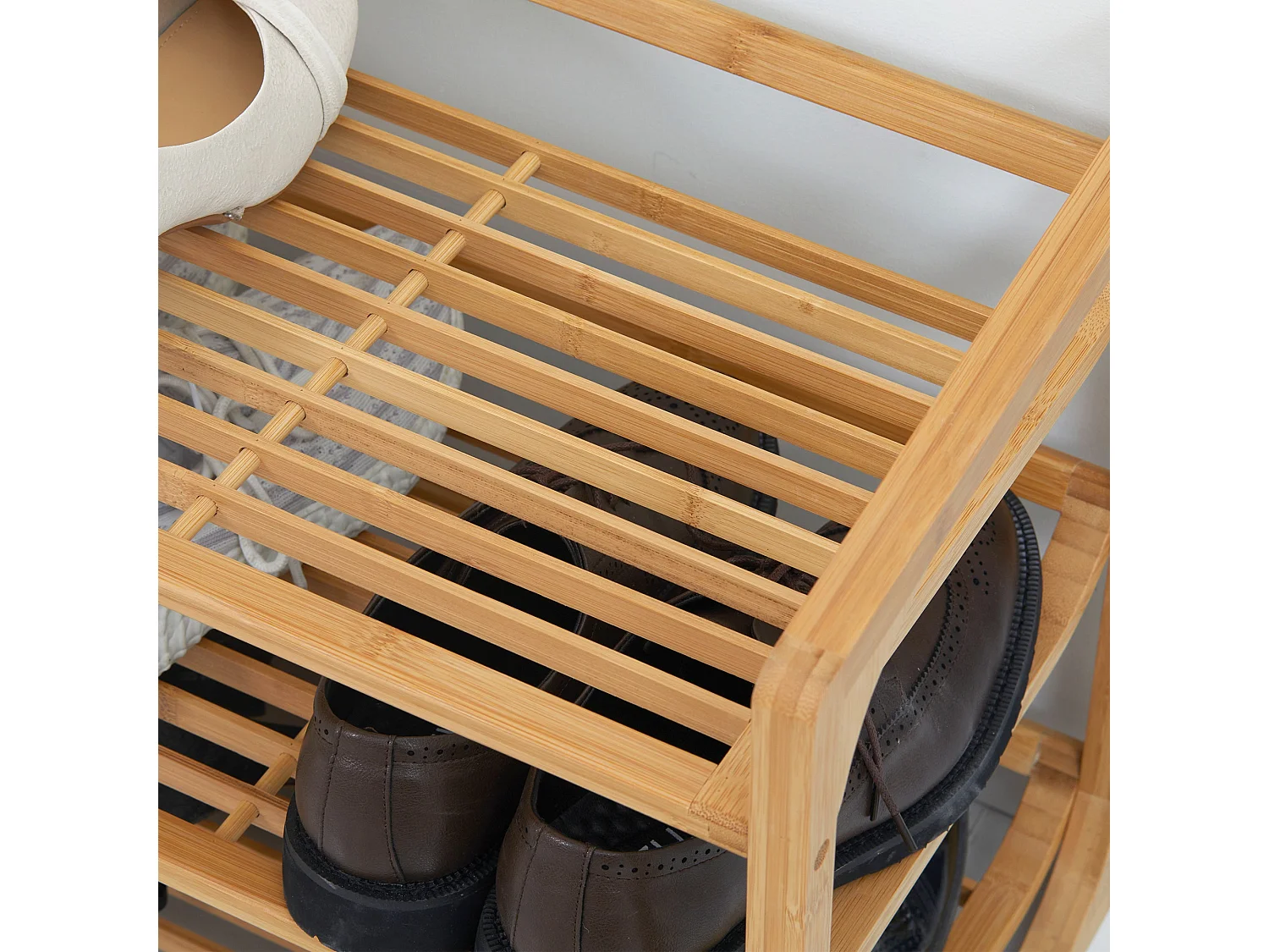 Naveha Natural Bamboo 3 Tier Shoe Rack Slatted Shelves for 9 Pairs