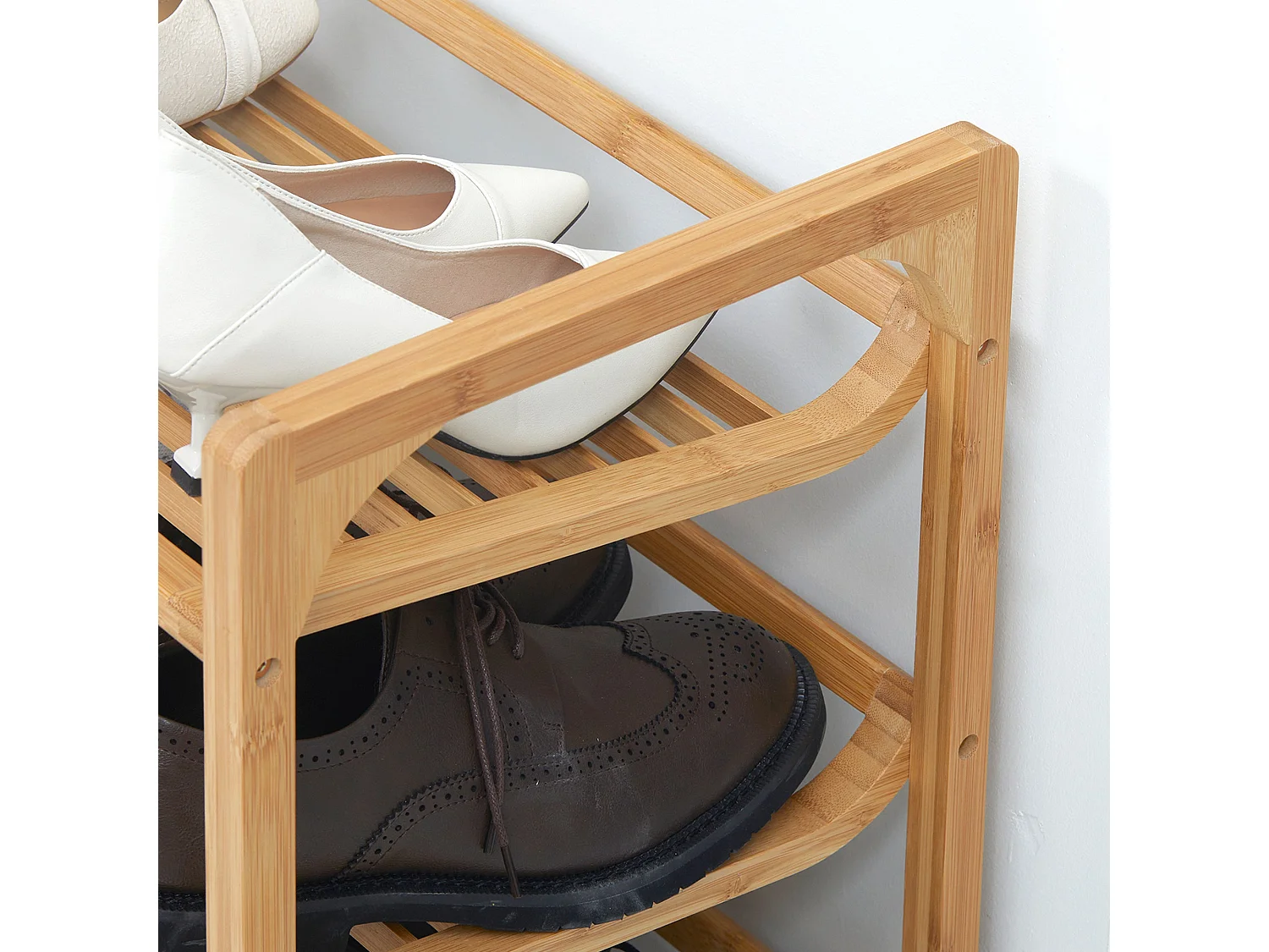 Naveha Natural Bamboo 3 Tier Shoe Rack Slatted Shelves for 9 Pairs