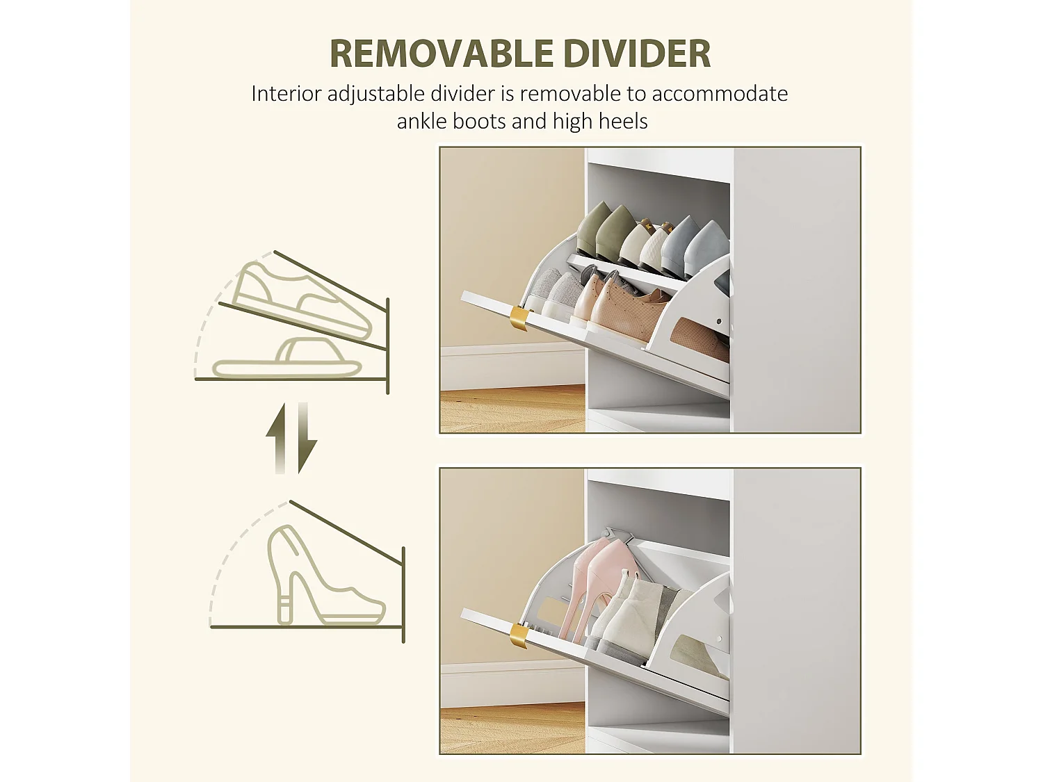 Baniri White MDF Shoe Bench with Grey Padded Seat and Flip Down Drawer