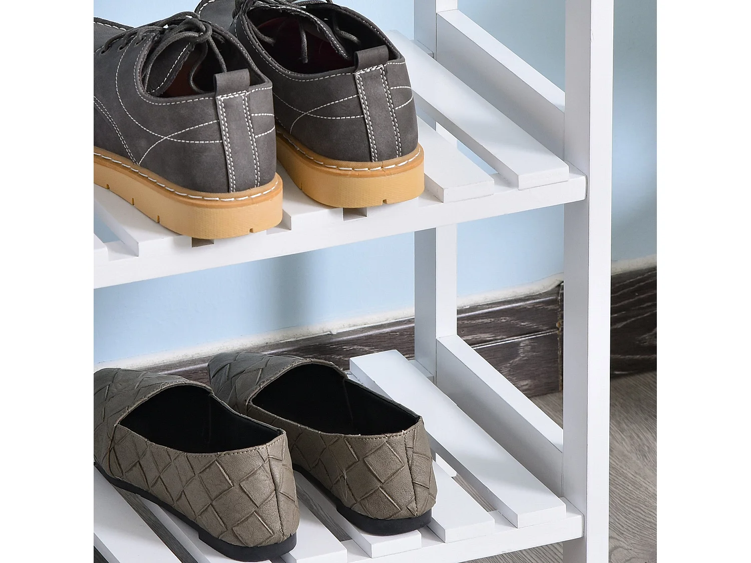Vafino White 3 Tier Slatted Shoe Rack MDF and Pine 70W x 26D x 57.5Hcm