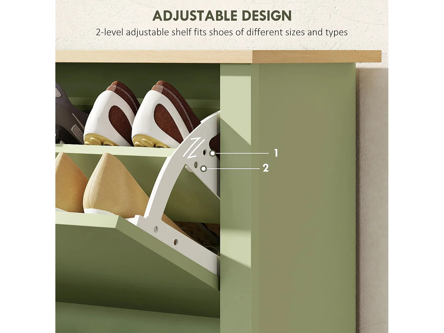 Green Slim Shoe Cabinet with 2 Flip Drawers for Up to 12 Pairs