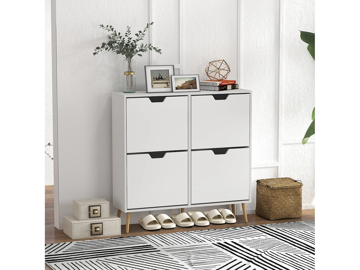 Toyo White Shoe Cabinet 4 Tilt Out Drawers for 8–16 Pairs