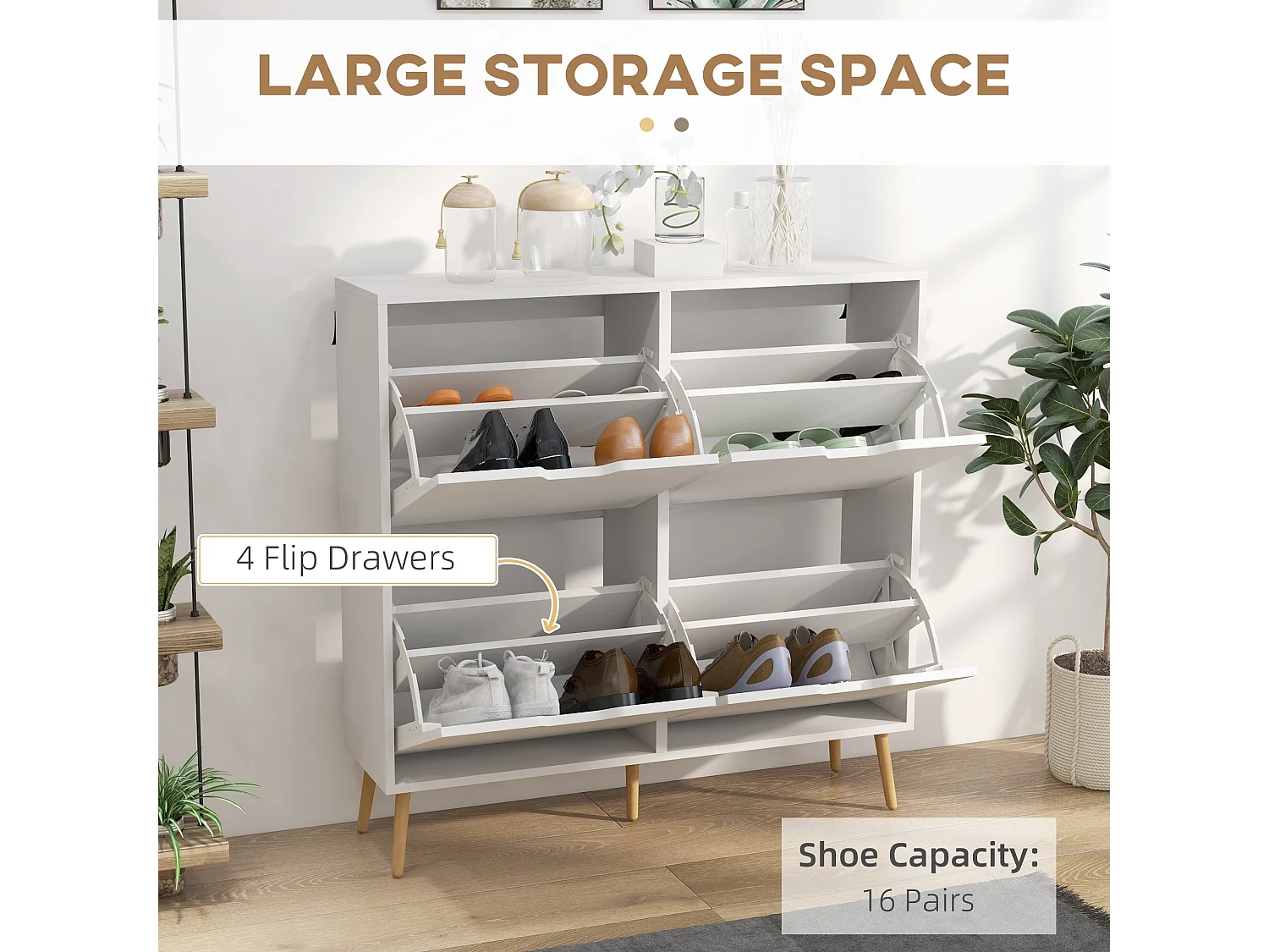 Toyo White Shoe Cabinet 4 Tilt Out Drawers for 8–16 Pairs