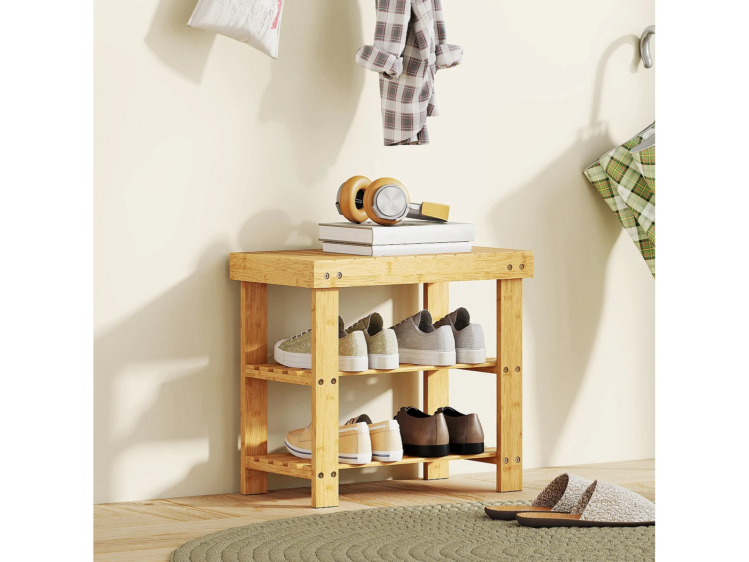Tono Keel Bamboo 2 Tier Shoe Storage Bench Natural Finish