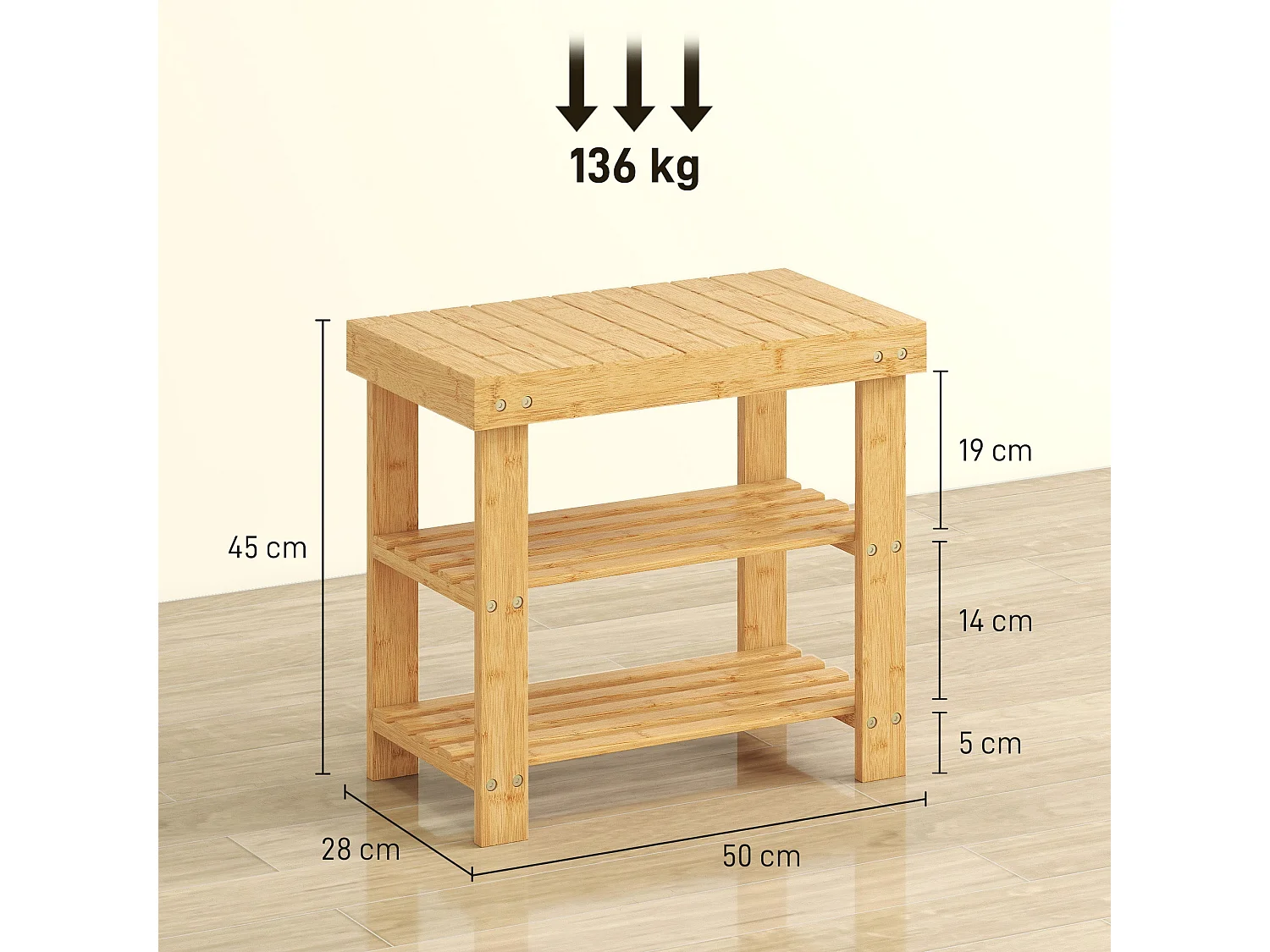 Tono Keel Bamboo 2 Tier Shoe Storage Bench Natural Finish