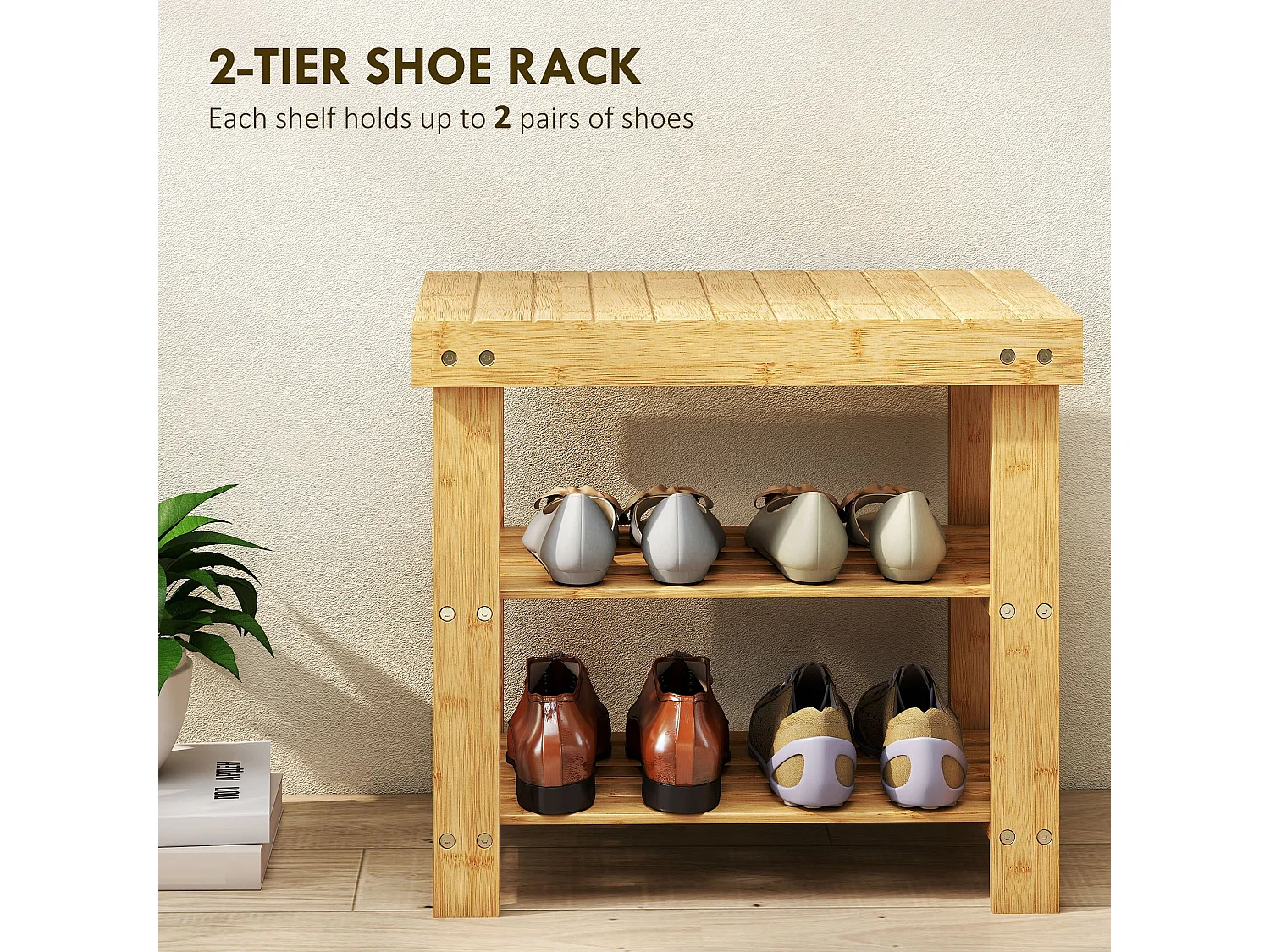 Tono Keel Bamboo 2 Tier Shoe Storage Bench Natural Finish
