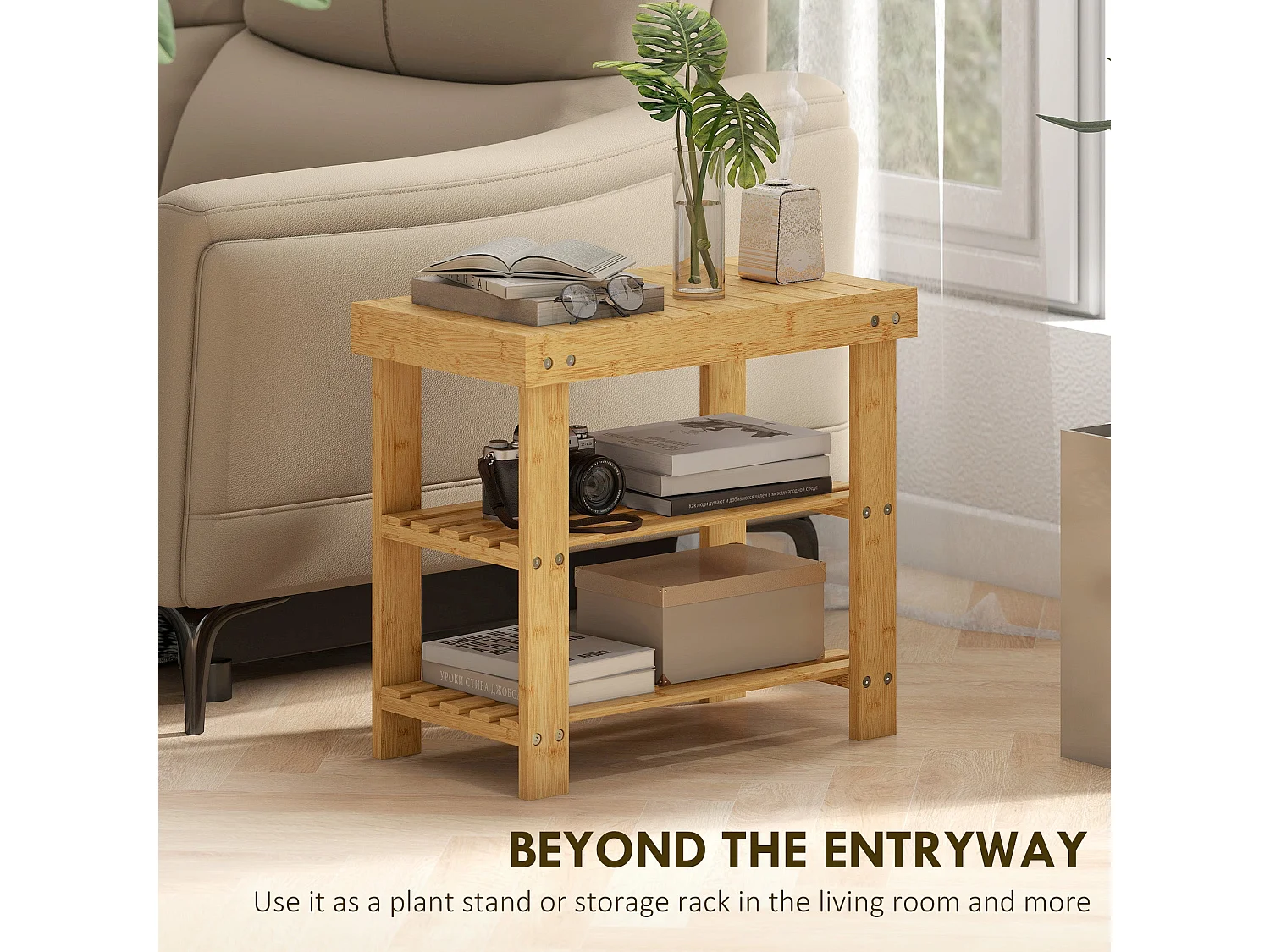 Tono Keel Bamboo 2 Tier Shoe Storage Bench Natural Finish