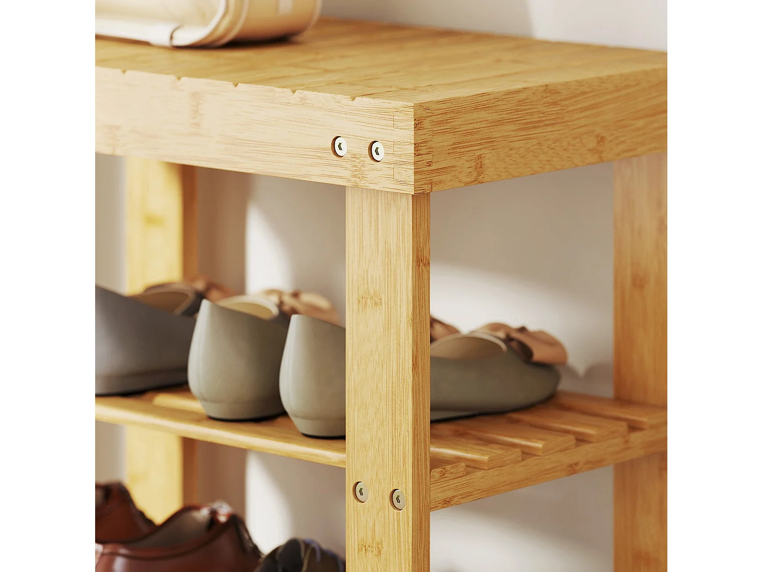 Tono Keel Bamboo 2 Tier Shoe Storage Bench Natural Finish