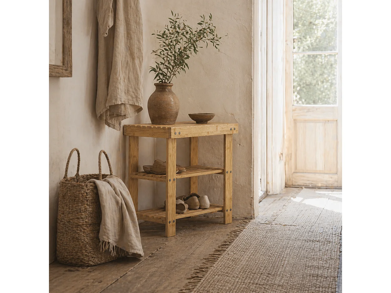 Tono Keel Bamboo 2 Tier Shoe Storage Bench Natural Finish