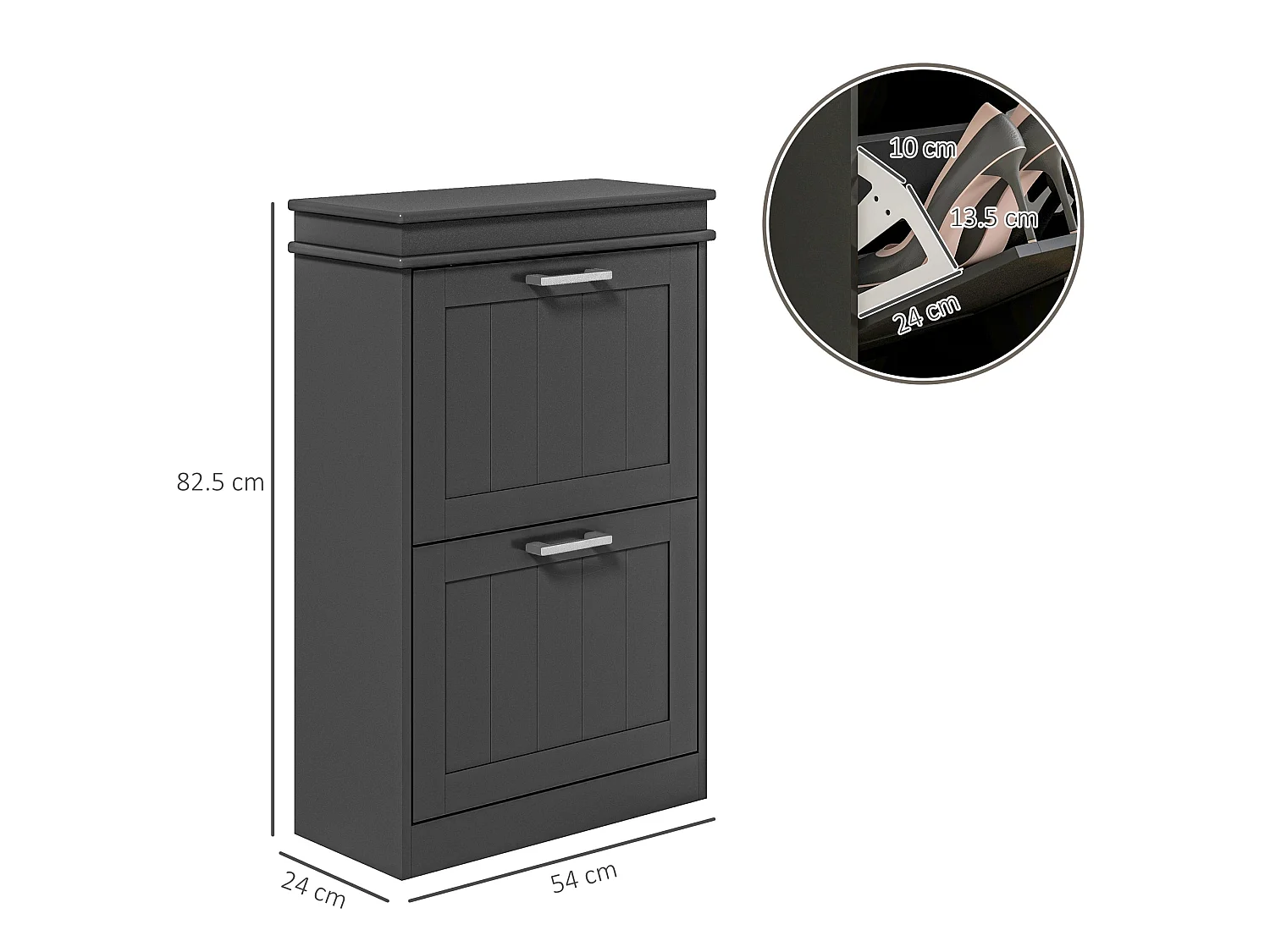 Fadivi Raka Black Minimal 2 Drawer Shoe Cabinet for 10 Pairs