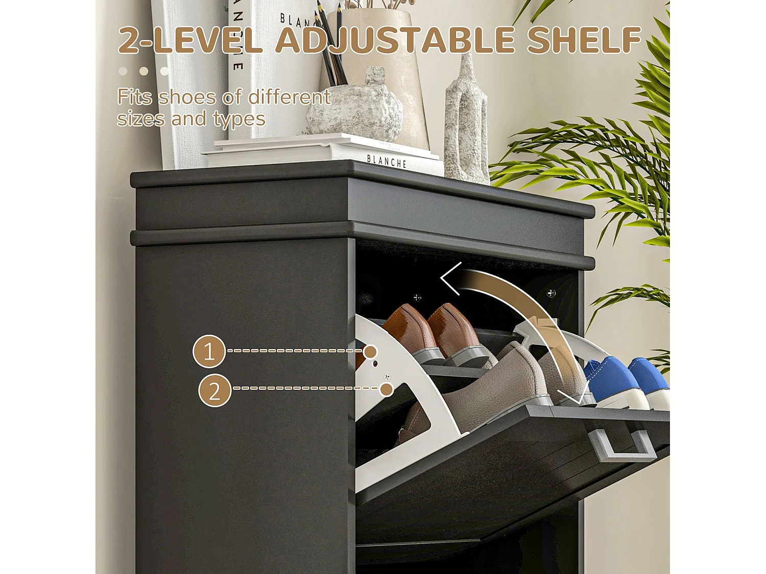 Fadivi Raka Black Minimal 2 Drawer Shoe Cabinet for 10 Pairs