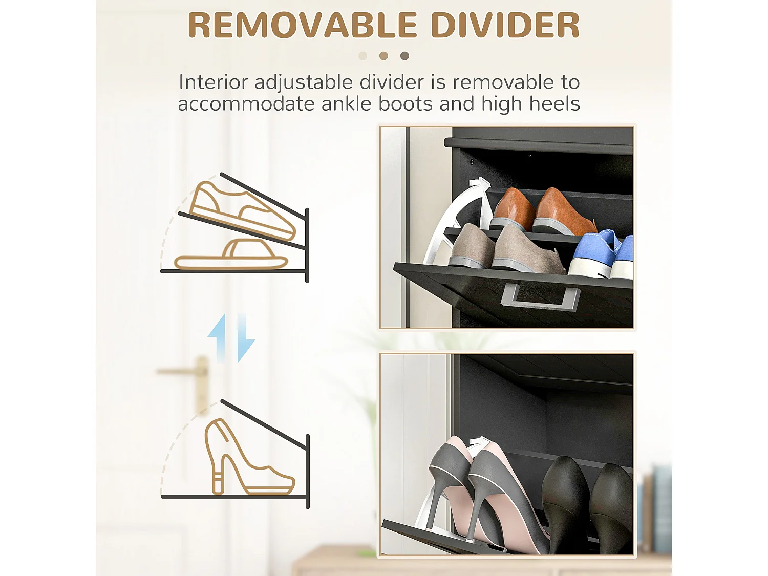 Fadivi Raka Black Minimal 2 Drawer Shoe Cabinet for 10 Pairs