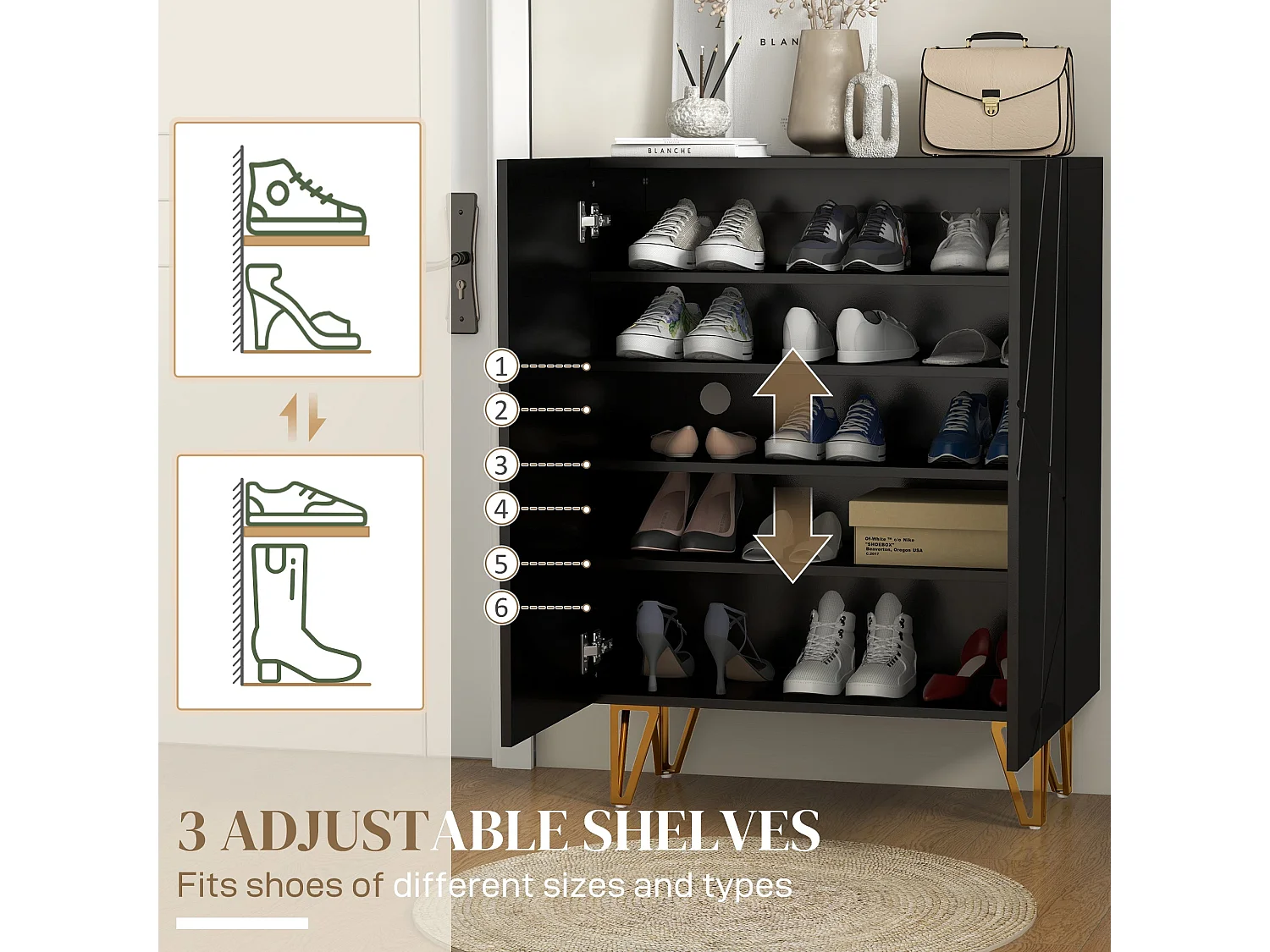 Taco Mosa Slim High Gloss Black Shoe Cabinet Modern Geometric Design Fits 15 20 Pairs