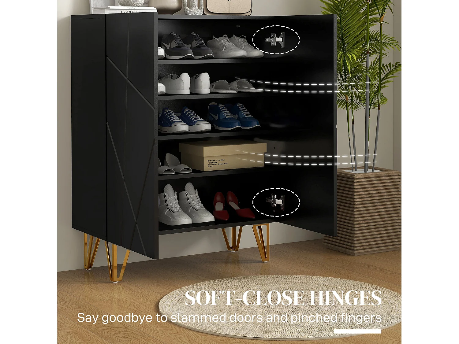 Taco Mosa Slim High Gloss Black Shoe Cabinet Modern Geometric Design Fits 15 20 Pairs