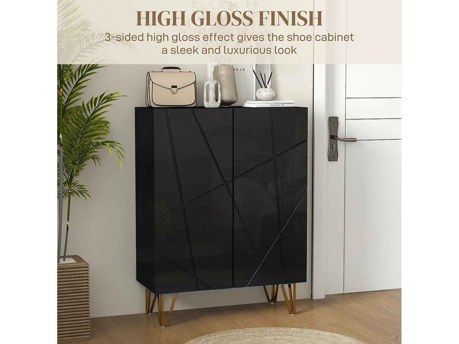 Taco Mosa Slim High Gloss Black Shoe Cabinet Modern Geometric Design Fits 15 20 Pairs