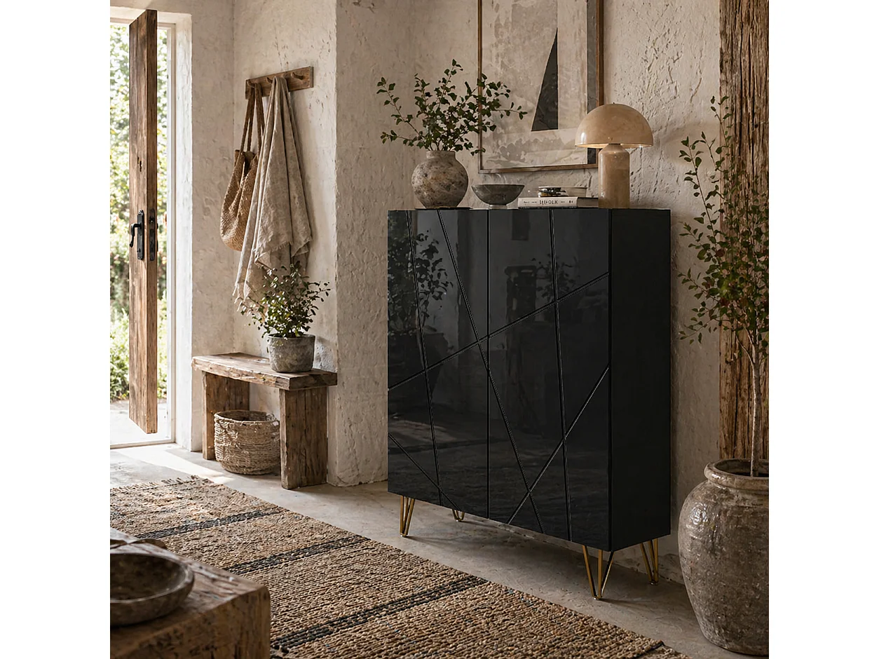 Taco Mosa Slim High Gloss Black Shoe Cabinet Modern Geometric Design Fits 15 20 Pairs