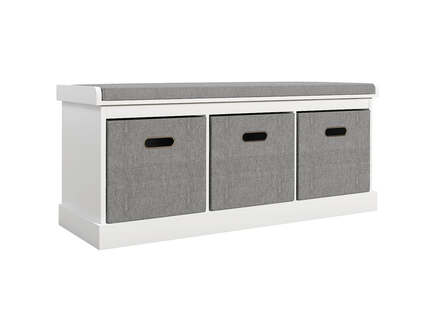 Elfila White 3 Drawer Shoe Storage Bench with Grey Padded Seat