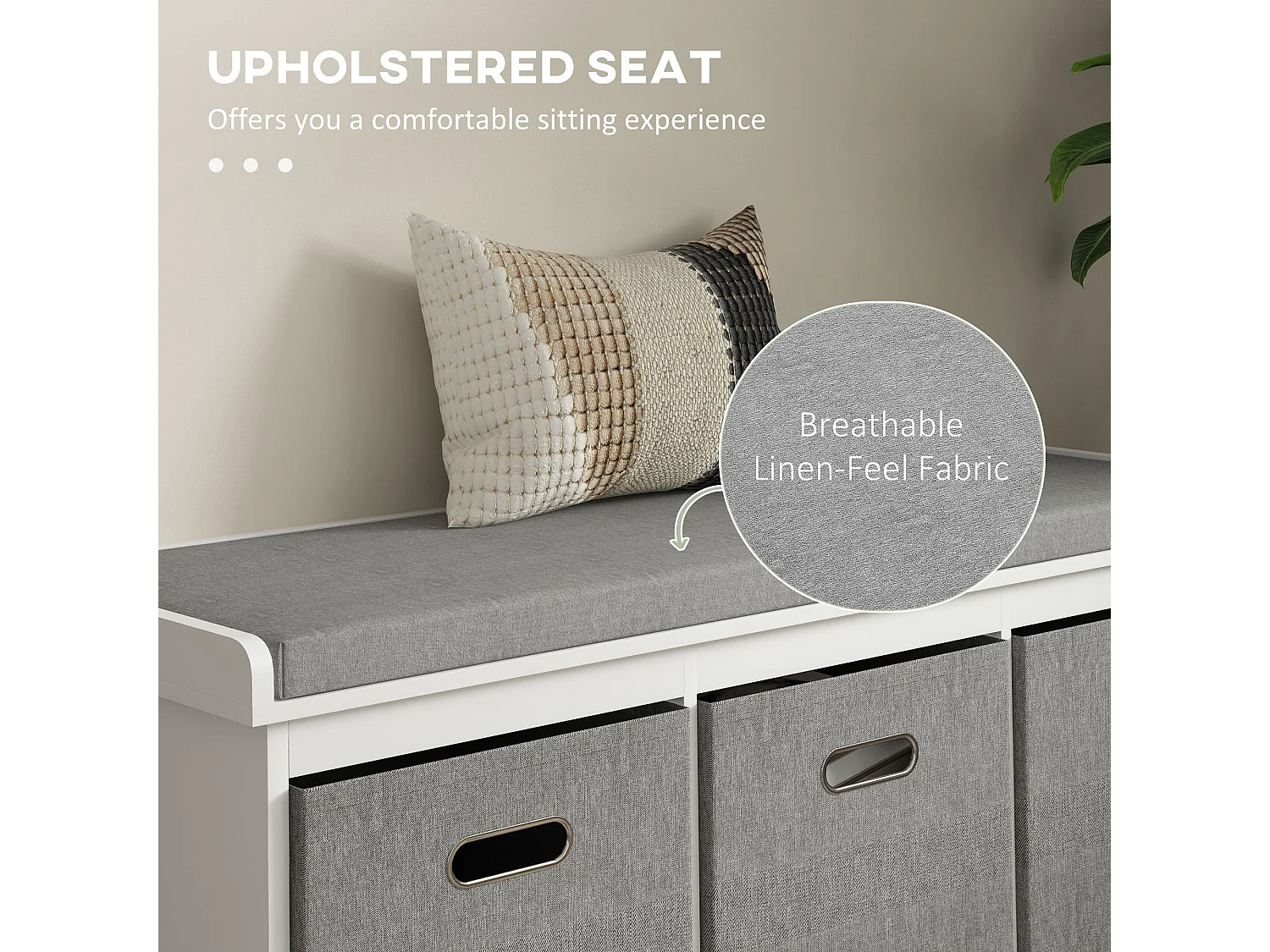 Elfila White 3 Drawer Shoe Storage Bench with Grey Padded Seat