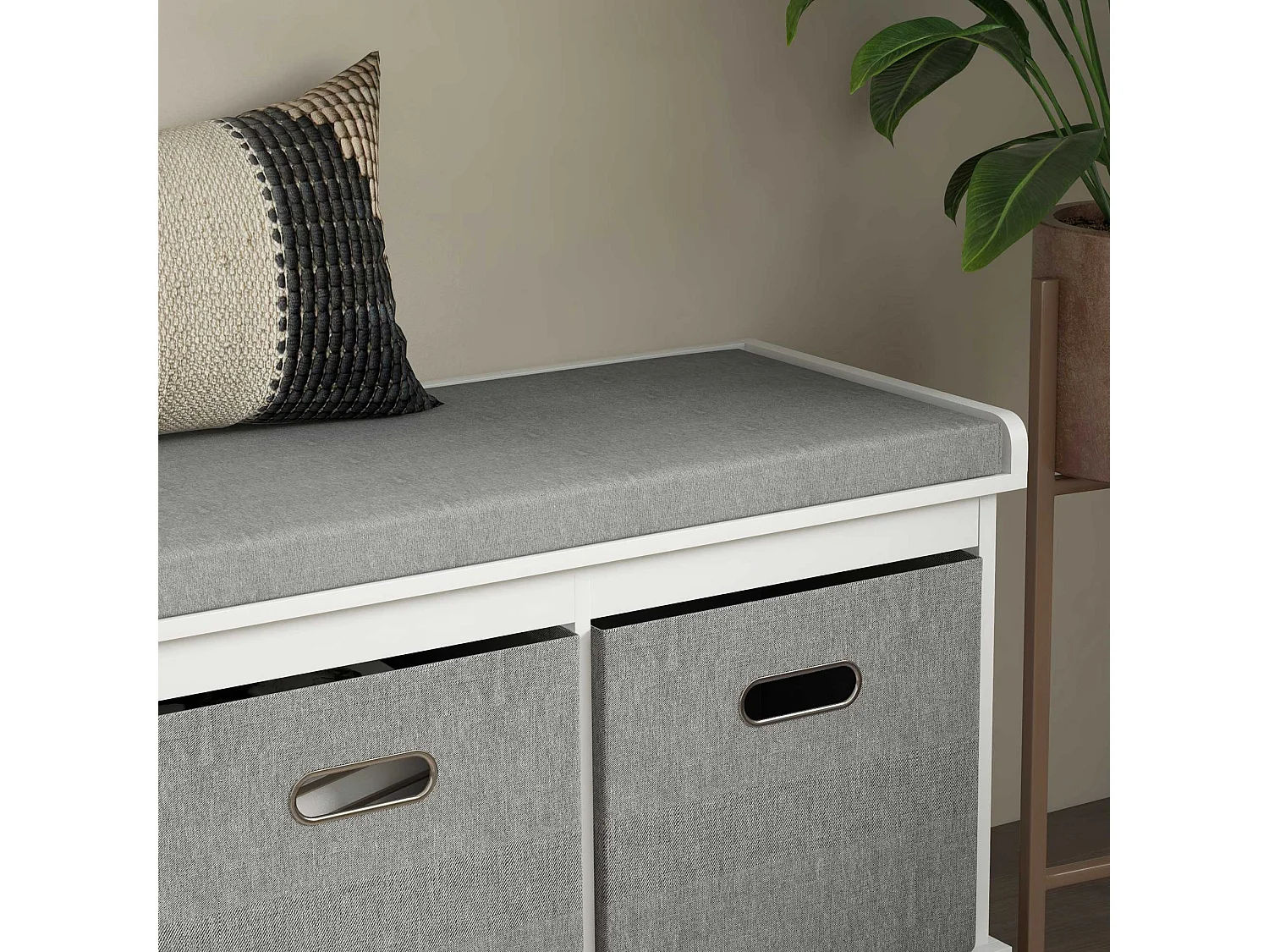 Elfila White 3 Drawer Shoe Storage Bench with Grey Padded Seat