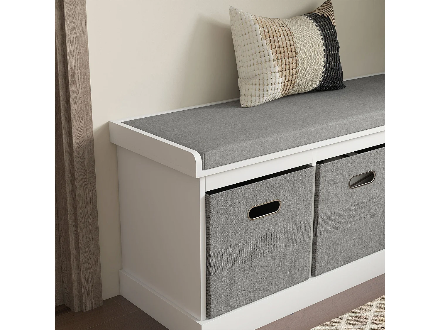Elfila White 3 Drawer Shoe Storage Bench with Grey Padded Seat
