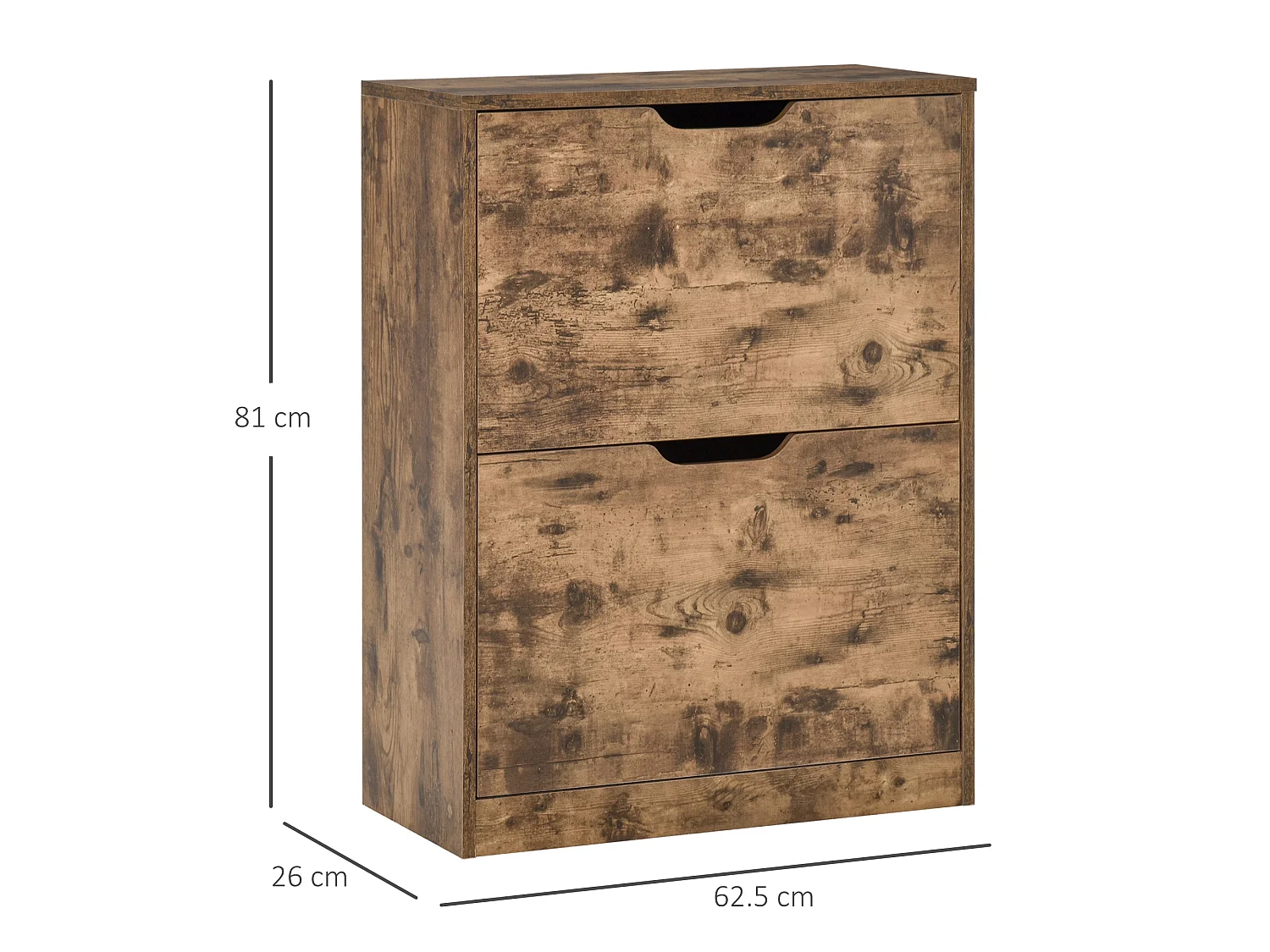 Lifale Rustic Brown Industrial Shoe Cabinet with 2 Flip Drawers Holds 12 Pairs