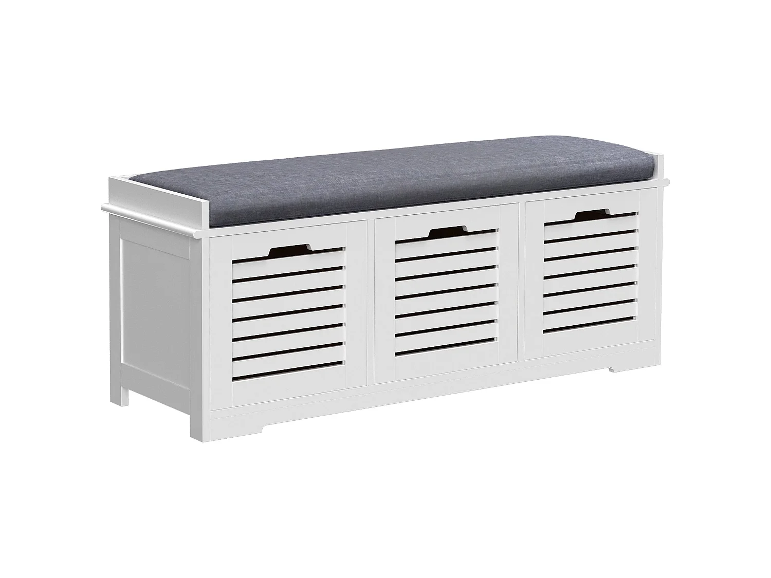 Vesava White 3 Drawer Slatted Shoe Bench with Grey Padded Seat